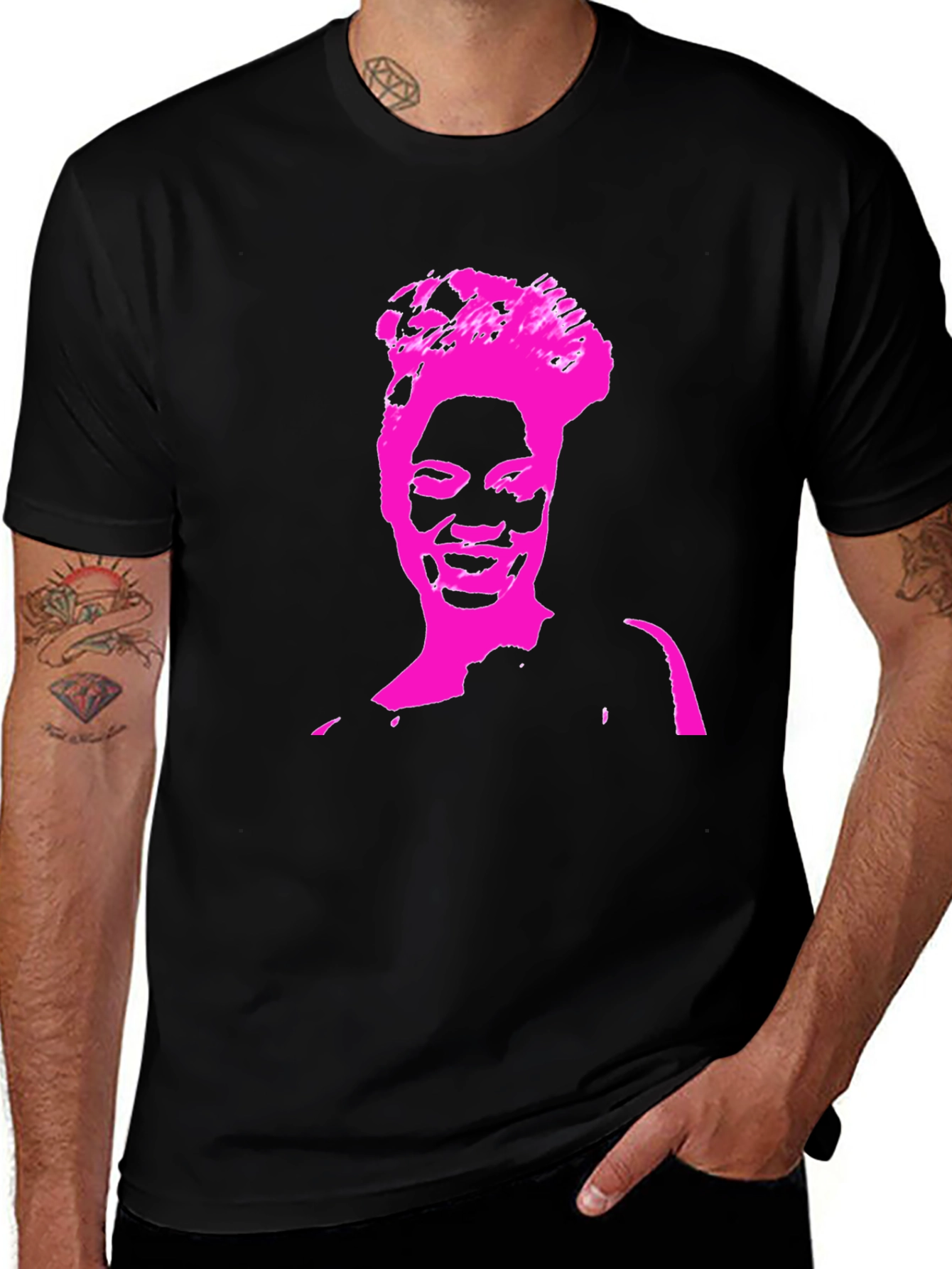 Variant 20 of Stylish Black T-Shirt with Pink Portrait Graphic