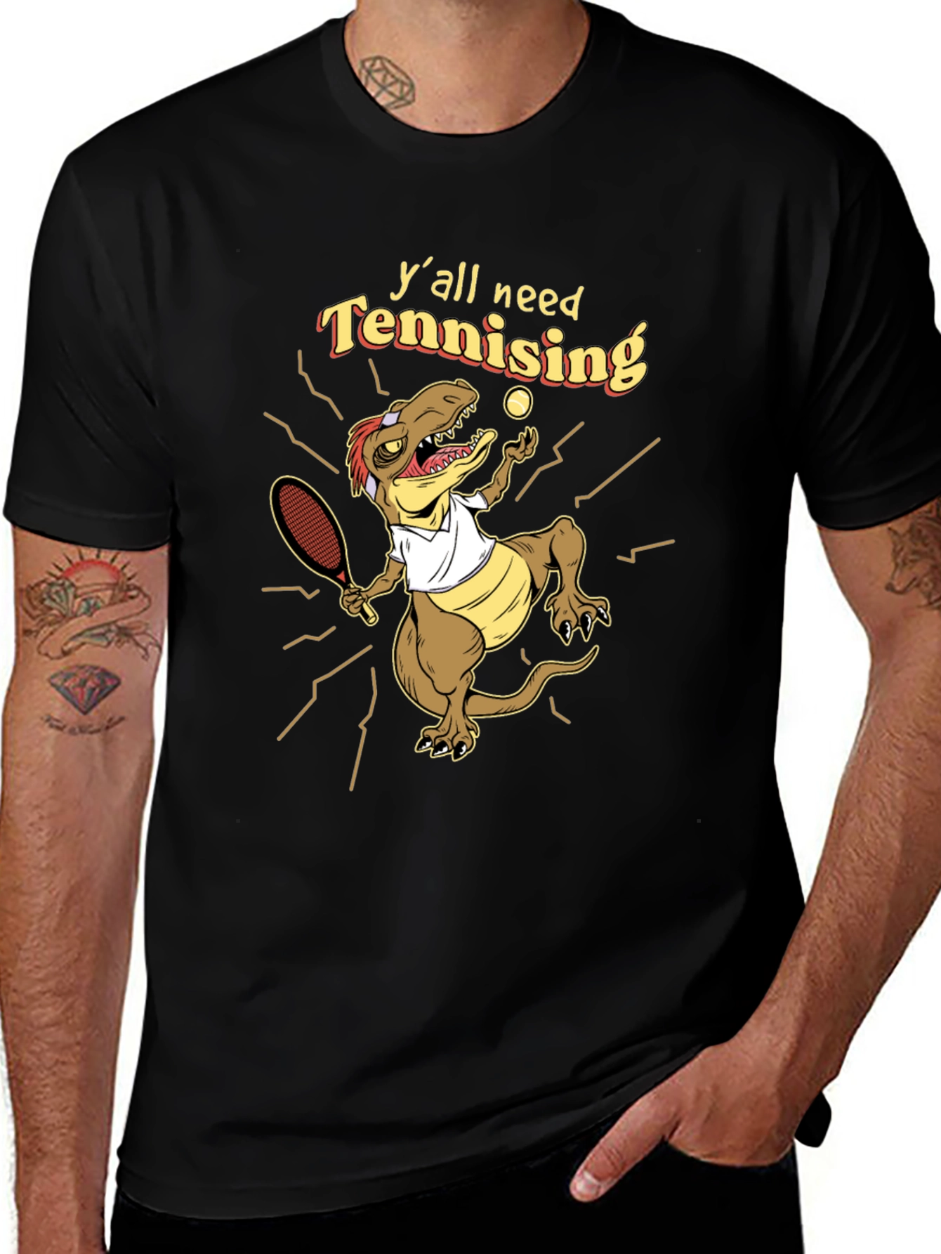 Variant 21 of Funny Dinosaur Tennis T-Shirt