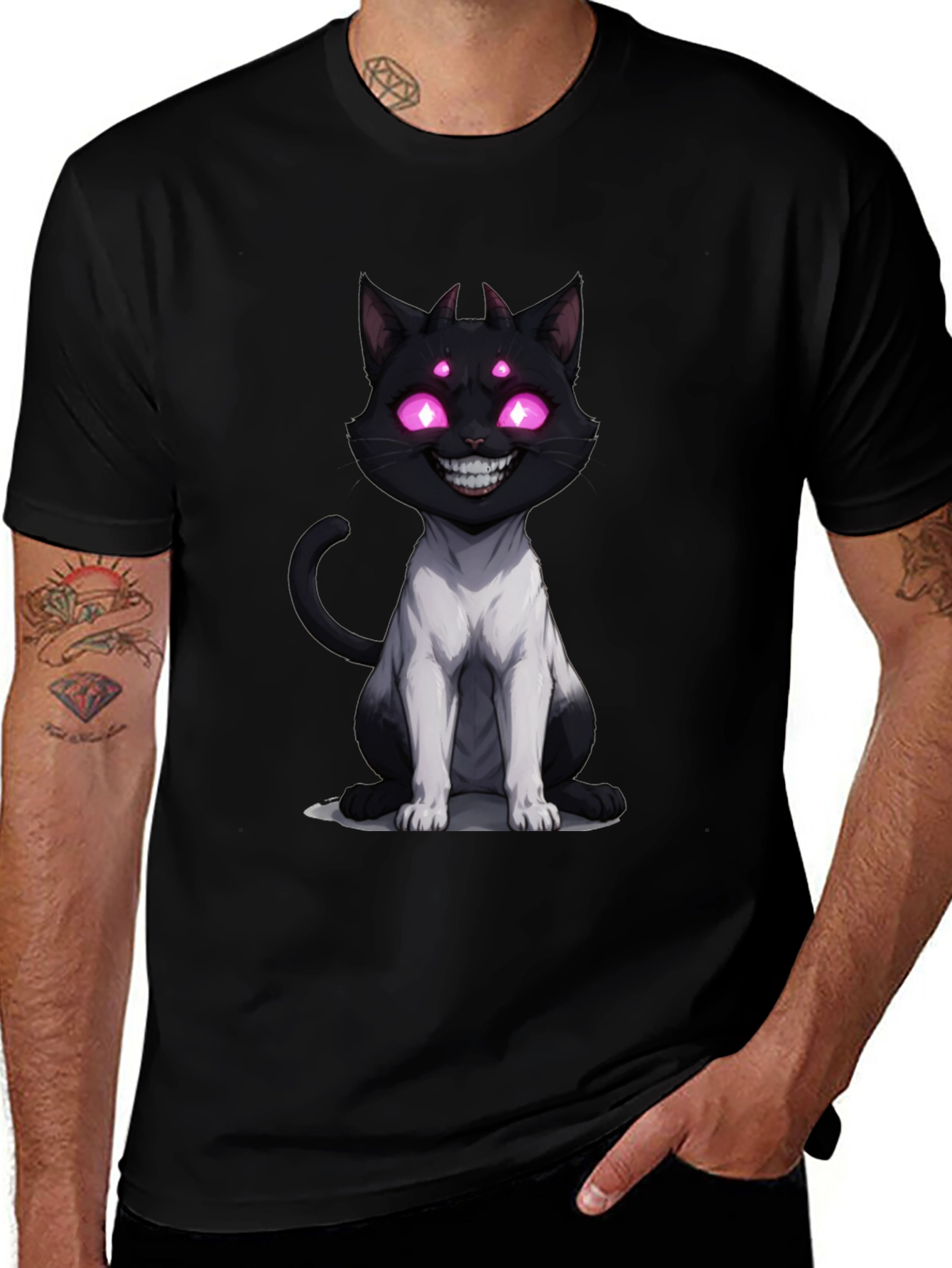 Creepy Cat T-Shirt - Four Eyes Devilish Feline