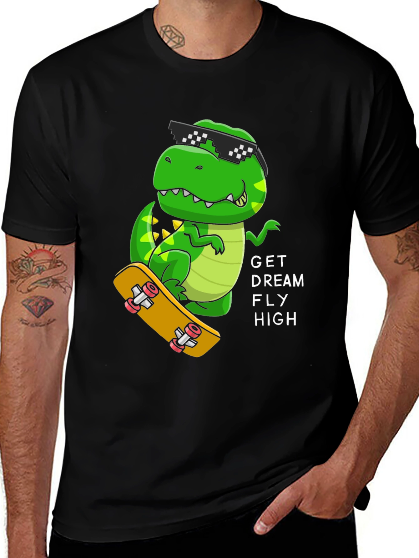 Variant 26 of Cool Dino Skateboard T-Shirt - Get Dream Fly High!