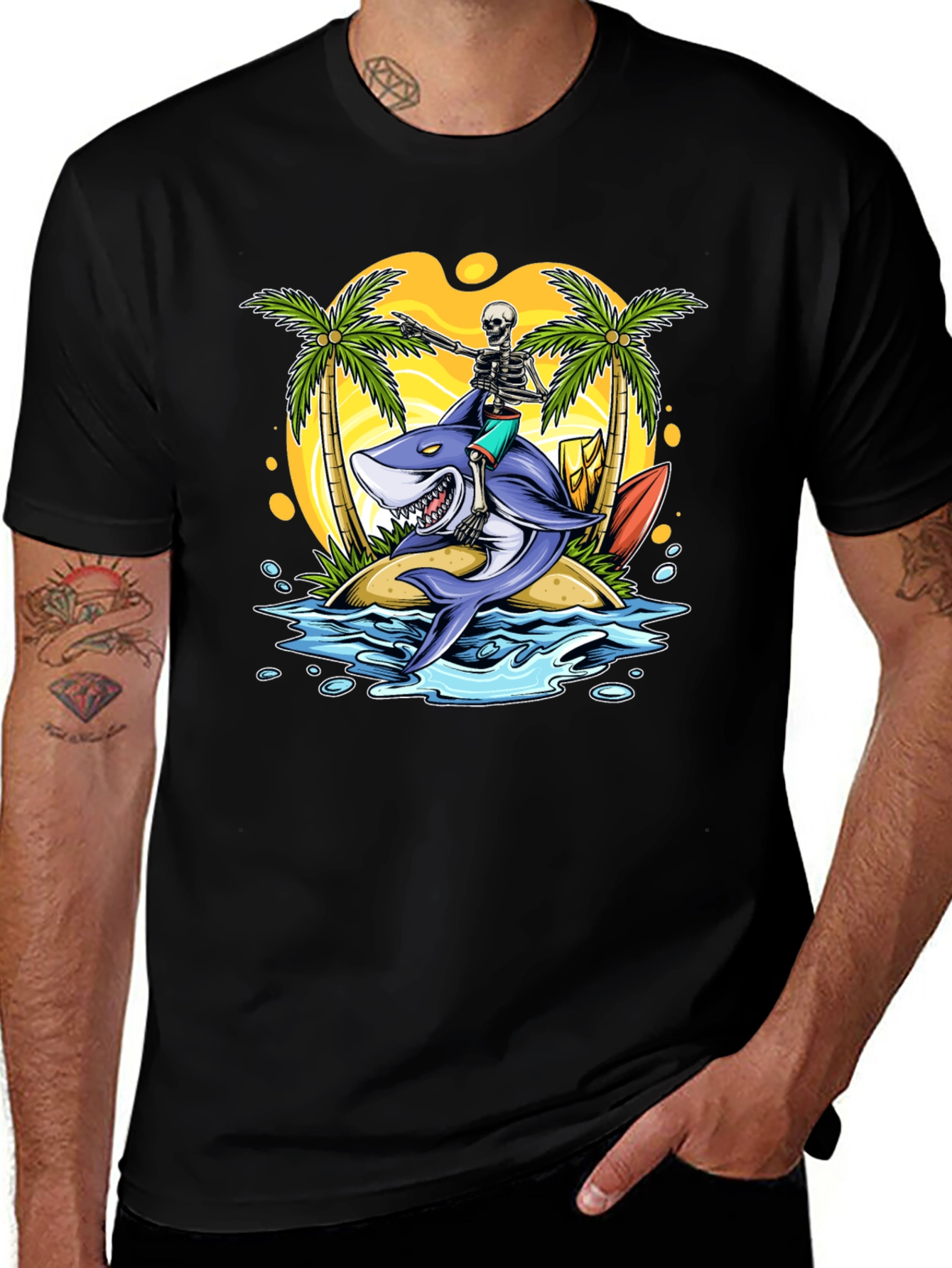 Variant 19 of Surfing Shark Skeleton Tee - Island Vibes