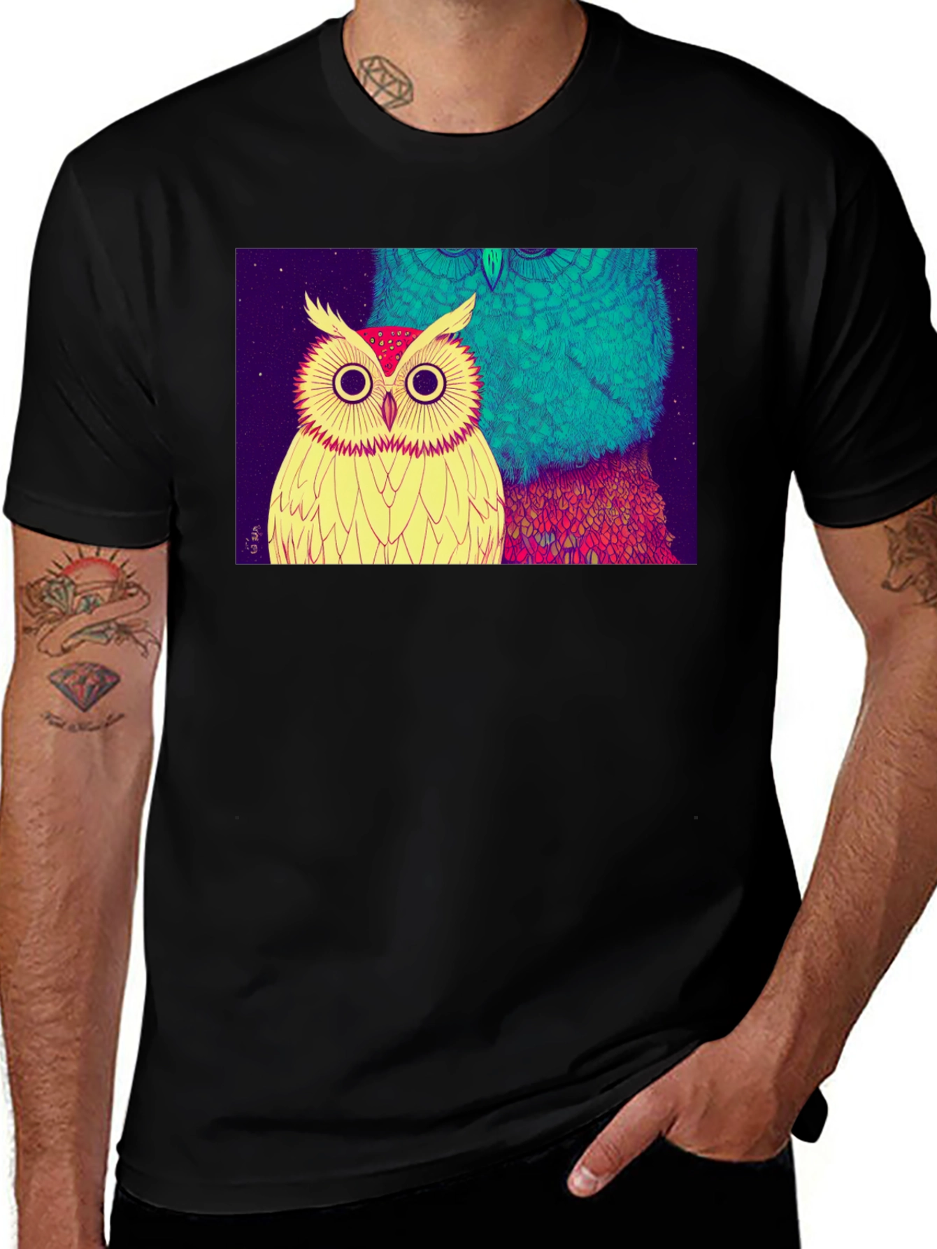 Variant 5 of Whimsical Owl Graphic Tee - Unique Design