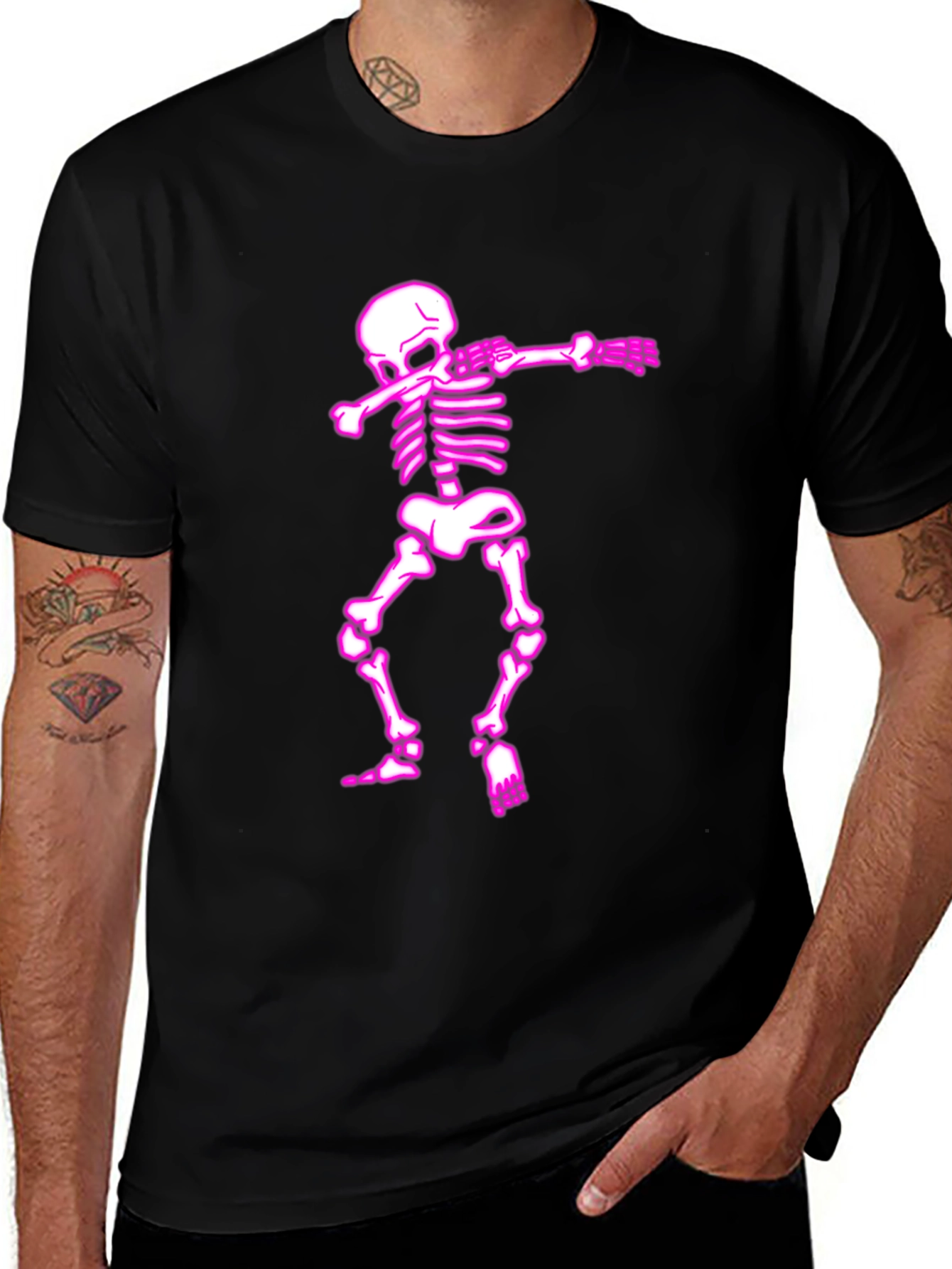 Variant 17 of Pink Dabbing Skeleton Black T-Shirt