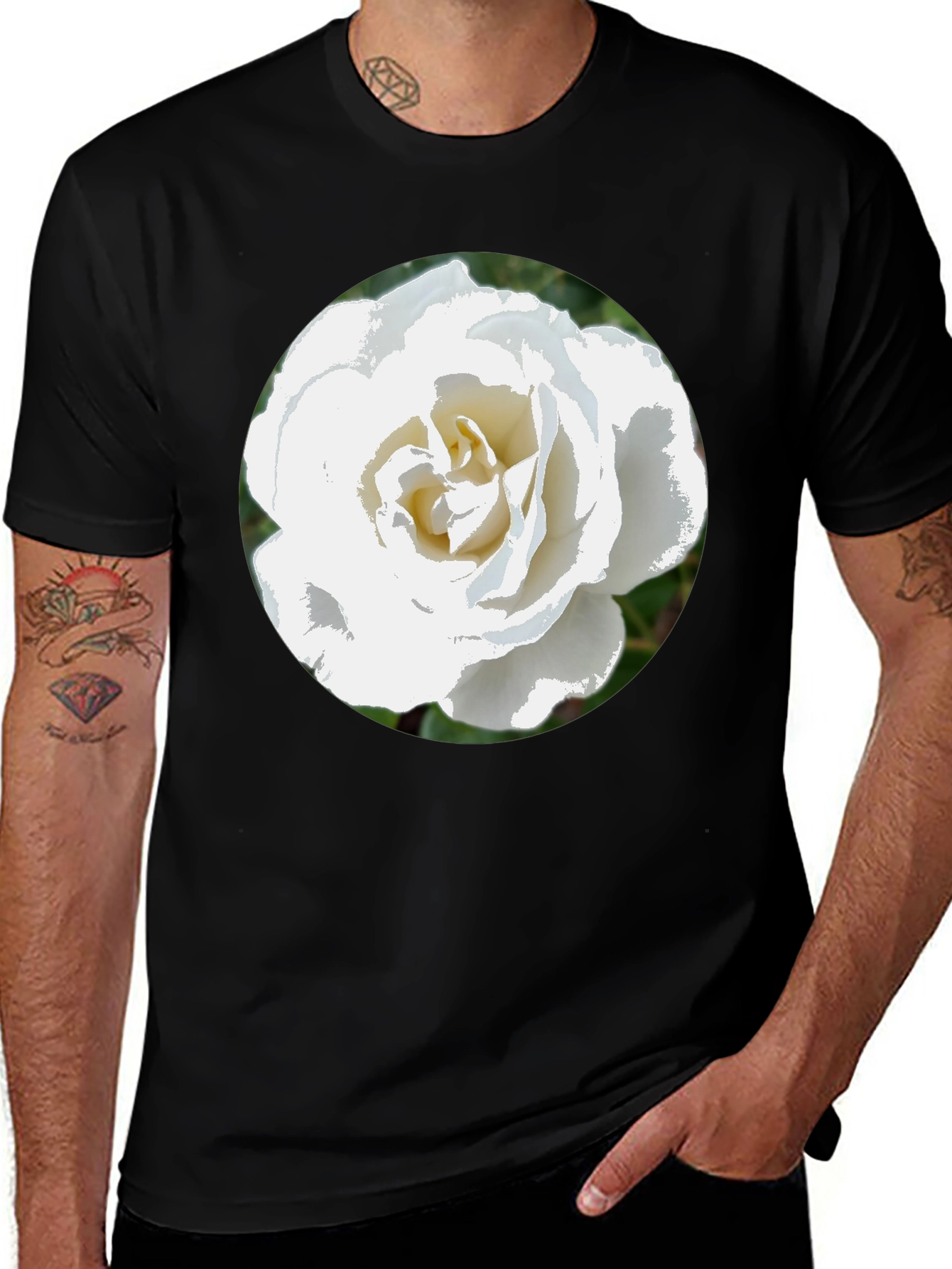 Variant 25 of White Rose Graphic Black T-Shirt