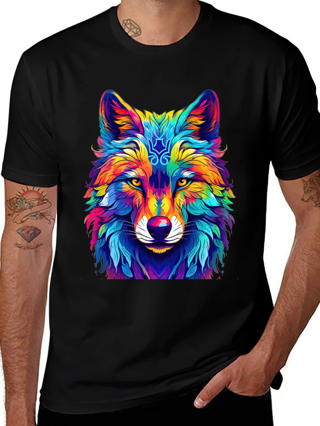 Variant 26 of Colorful Wolf Graphic Tee - Vibrant Animal Print Shirt