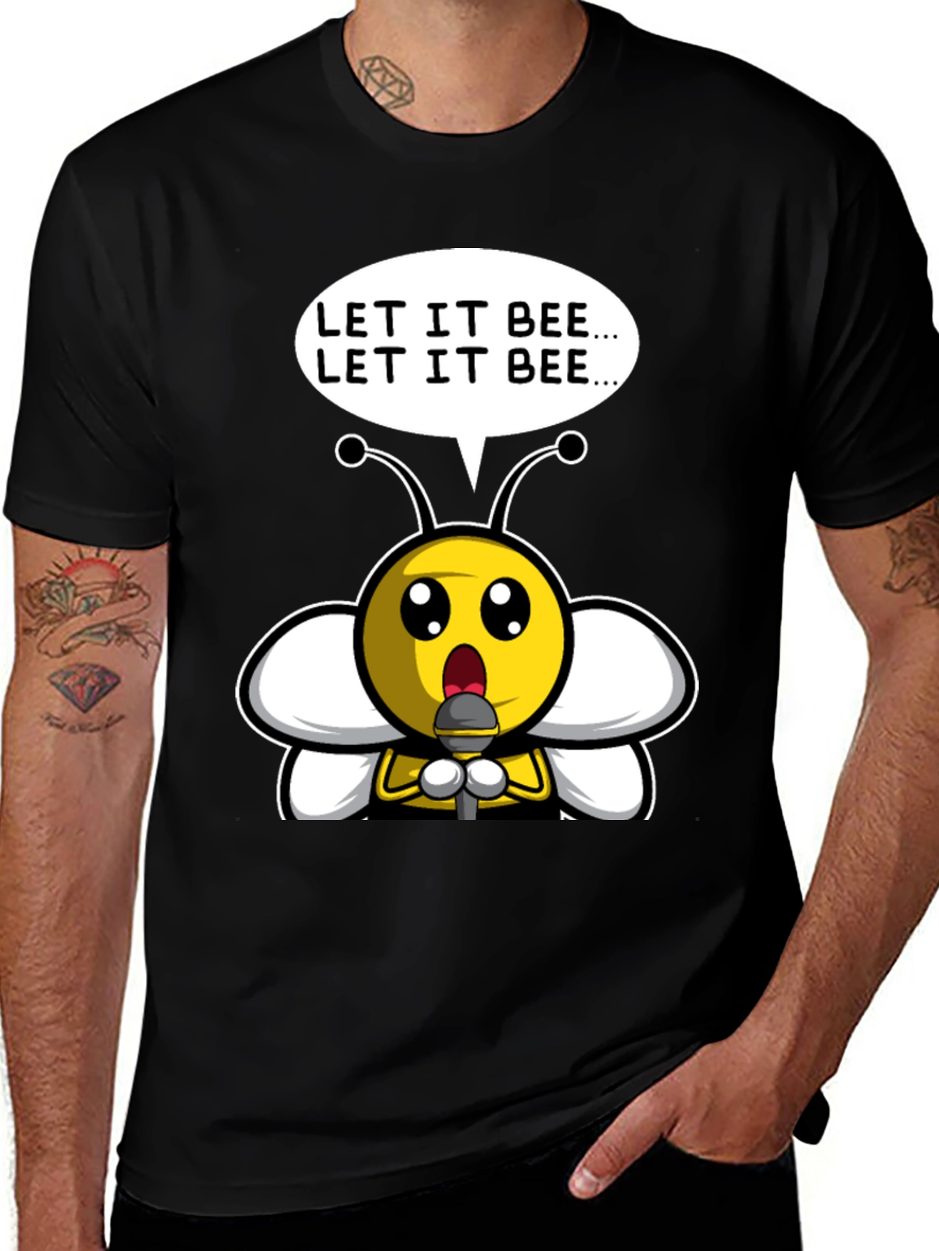 Variant 3 of Let It Bee Graphic T-Shirt - Black Cotton Blend Tee