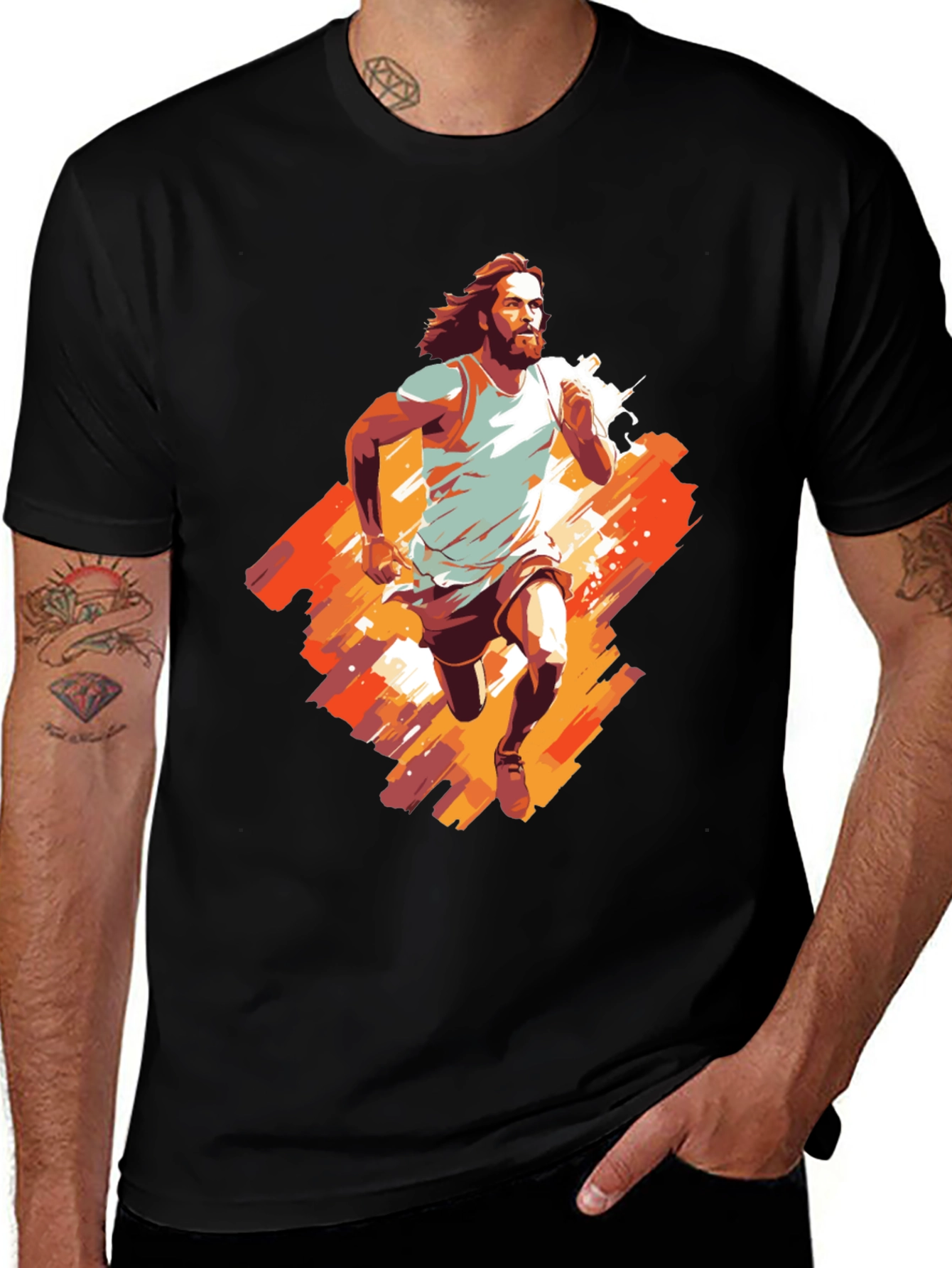 Variant 13 of Running Jesus Graphic Tee - Black