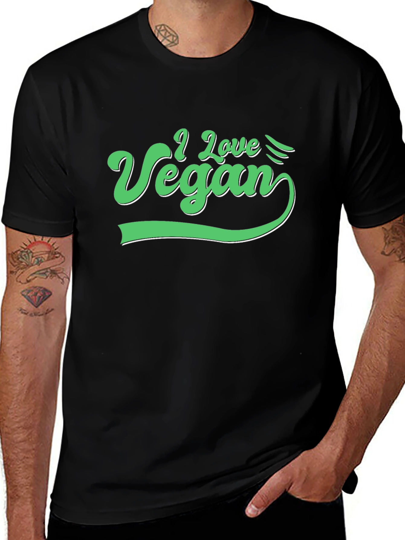 Variant 17 of I Love Vegan Graphic Tee - Black Cotton T-Shirt