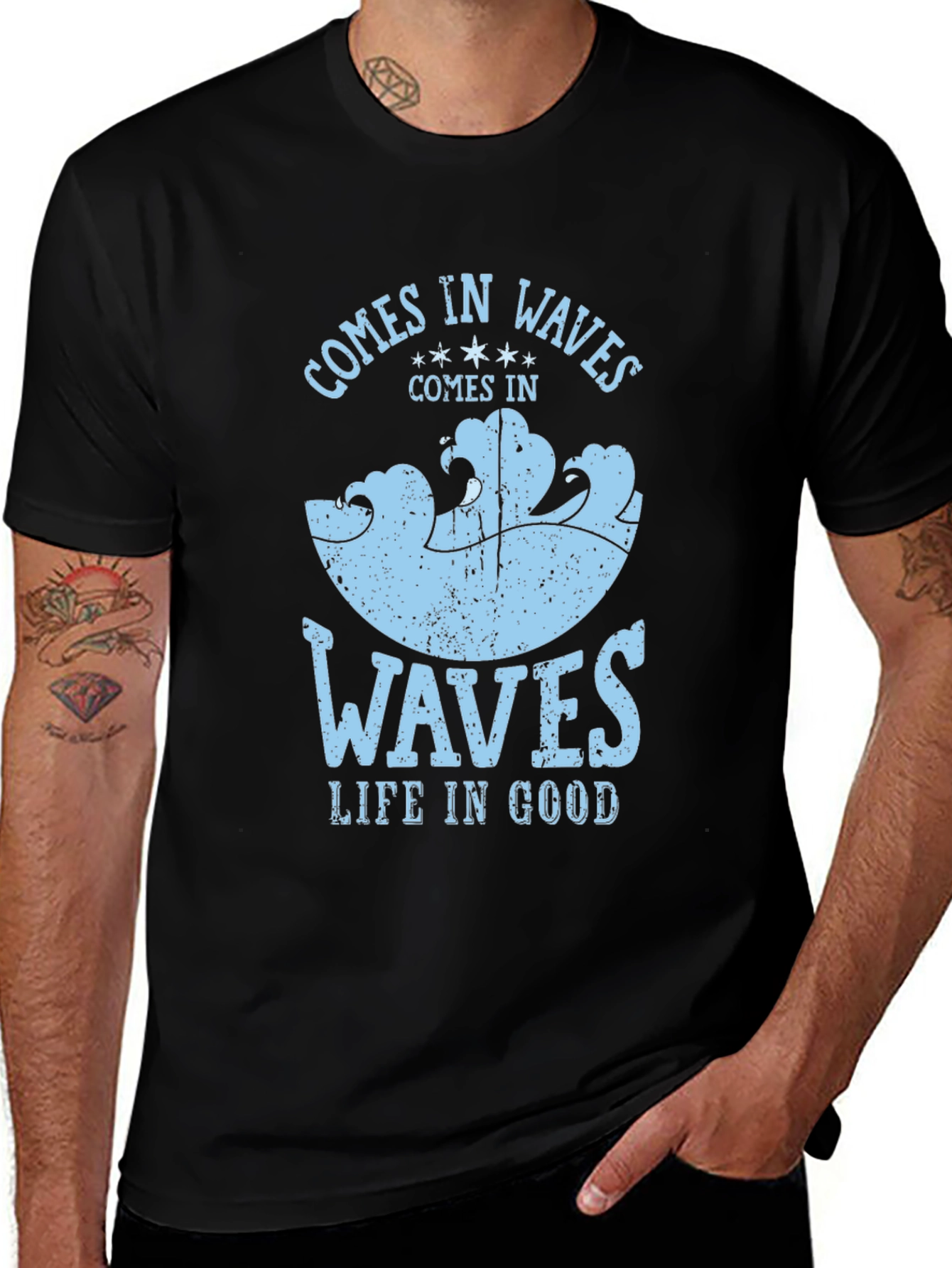 Variant 22 of Comes in Waves Graphic Tee - Men's Black T-Shirt