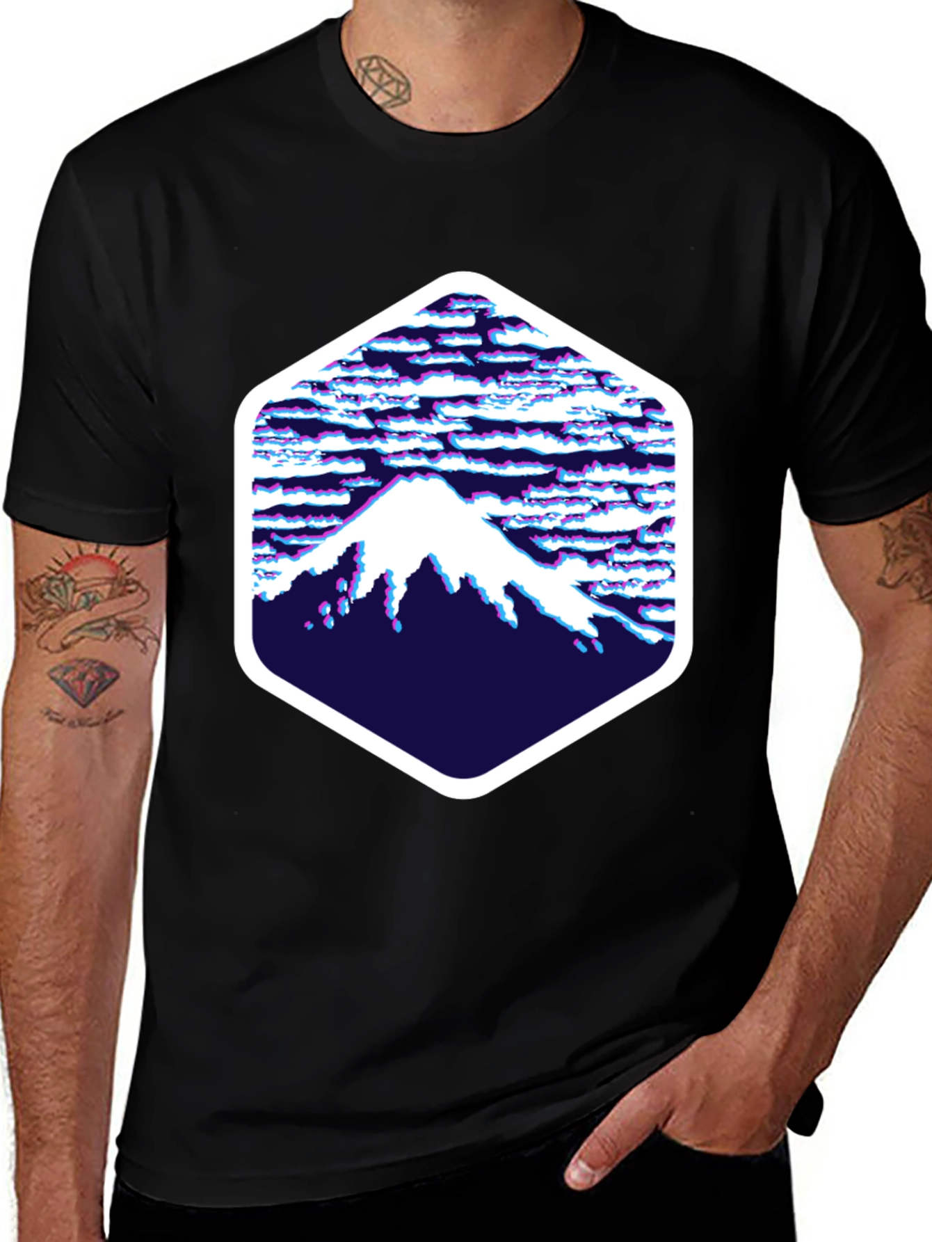 Variant 18 of Abstract Mountain Hex Graphic Tee - Black