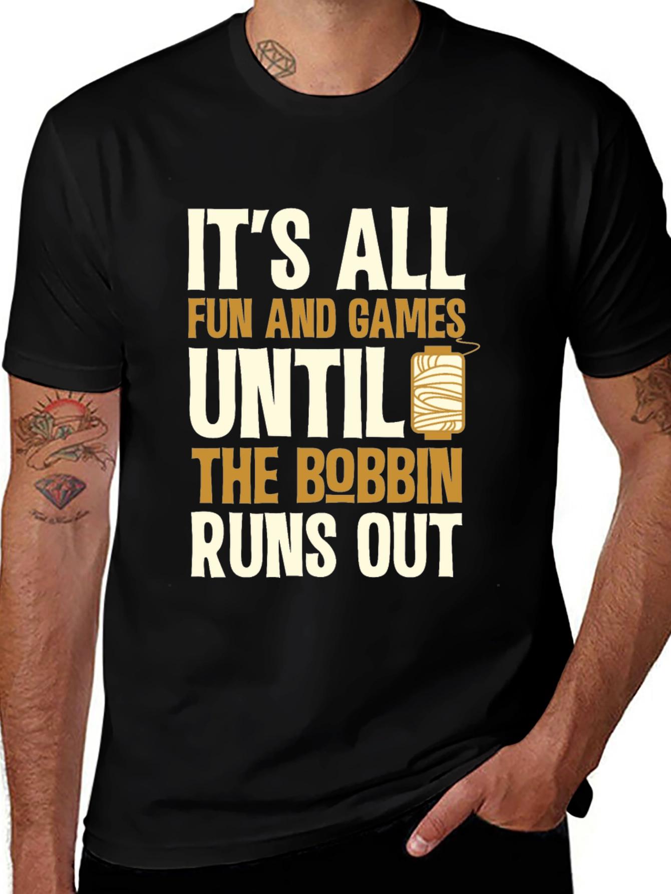 Variant 5 of Funny Sewing T-Shirt - It's All Fun and Games Bobbin Runs Out
