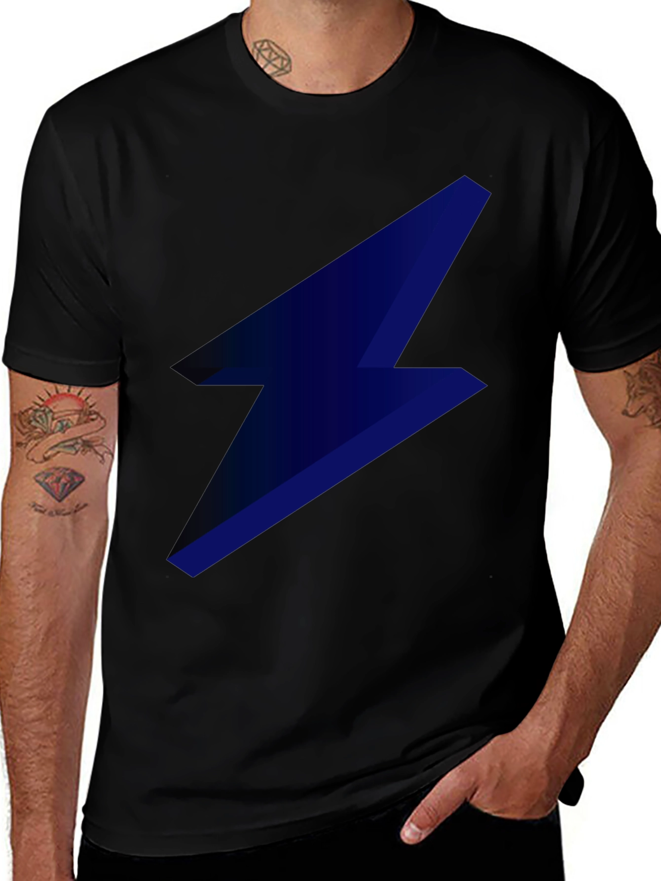 Variant 3 of Men's Black T-Shirt with Blue Lightning Bolt Design