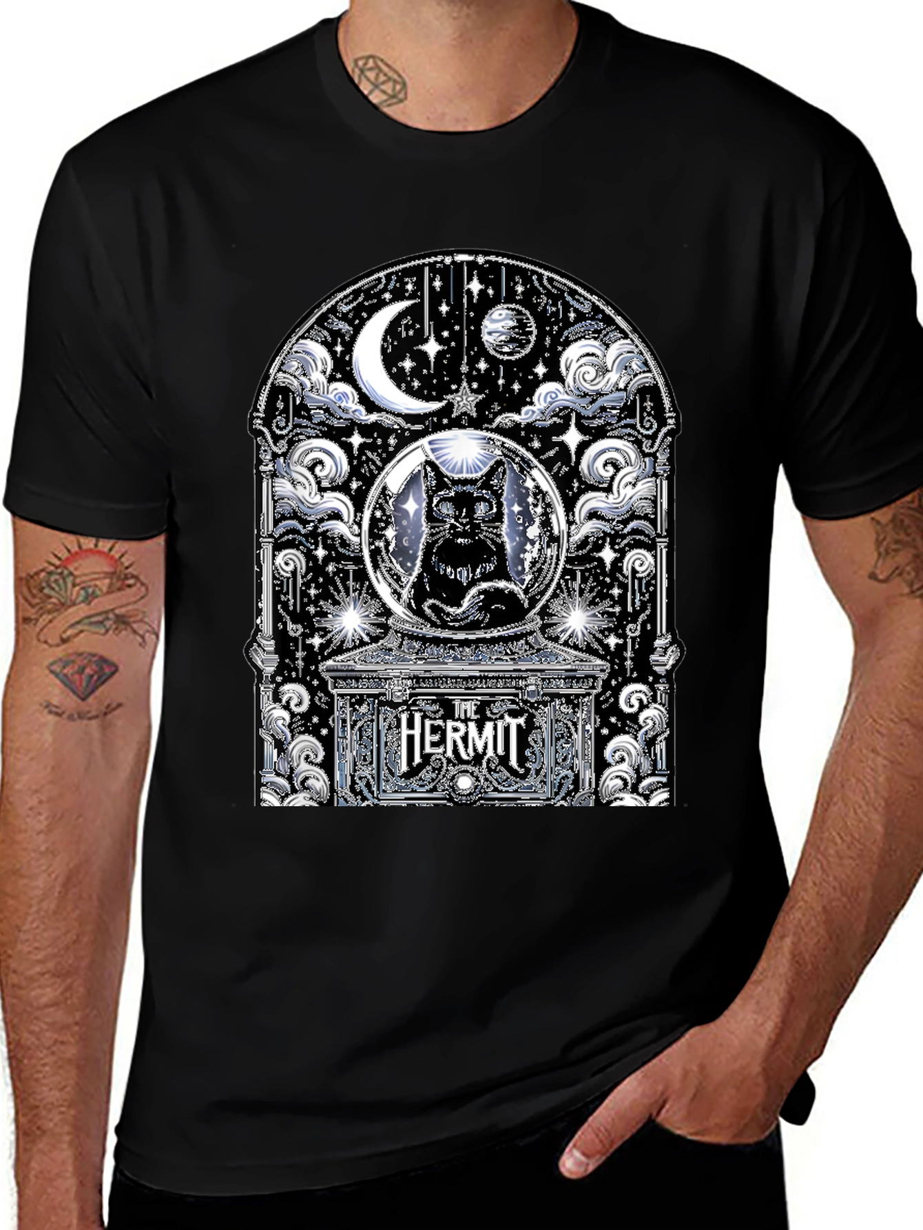 The Hermit Cat Graphic Tee - Black T-Shirt