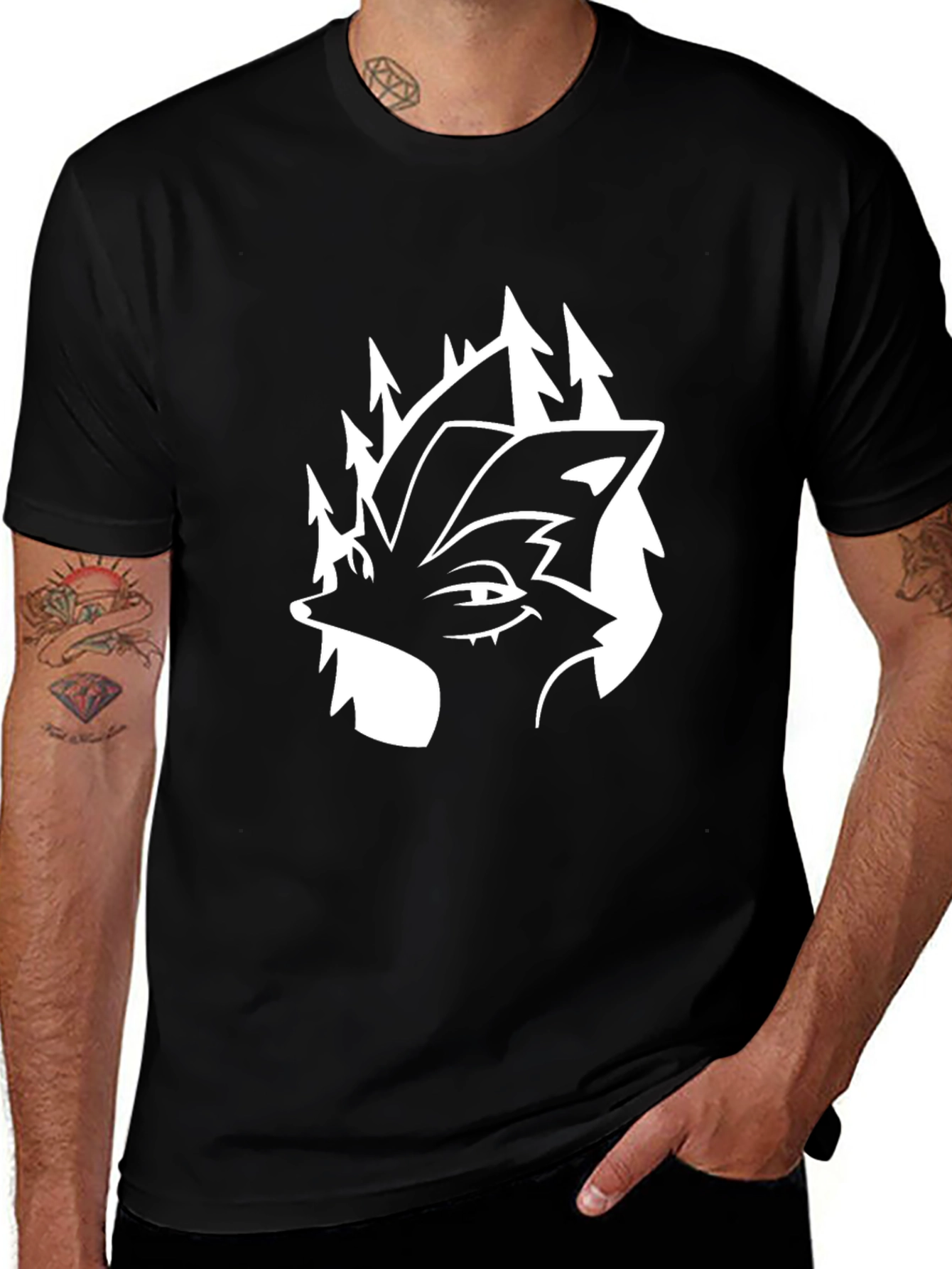 Wolf Forest Graphic Tee - Black Cotton Blend