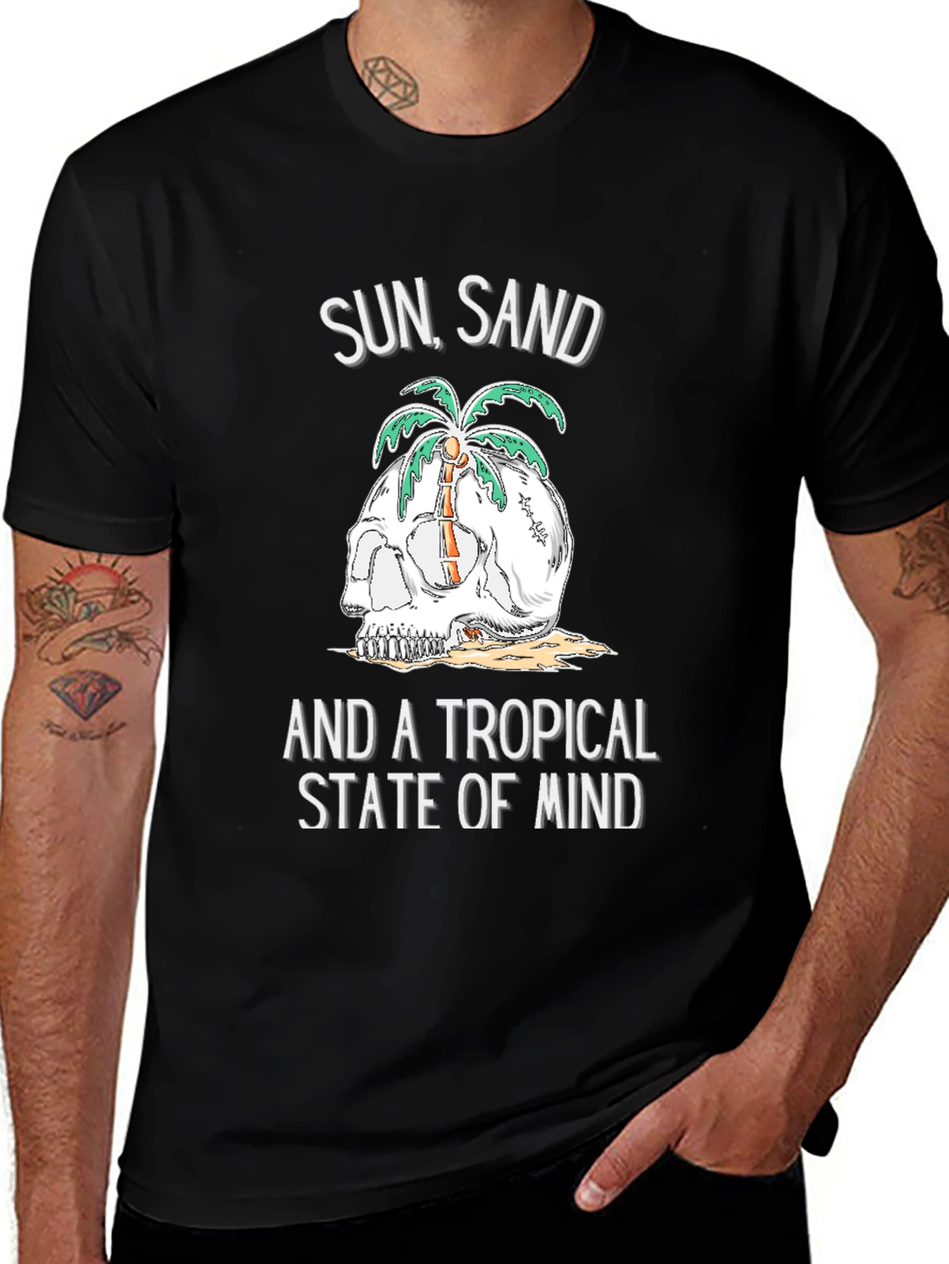 Variant 10 of Tropical Skull Tee - Sun, Sand, State of Mind Graphic T-Shirt