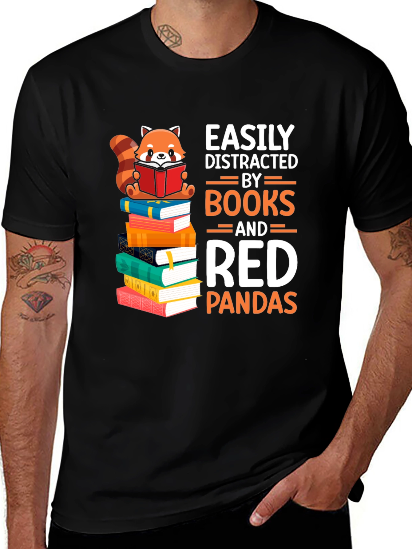 Variant 26 of Easily Distracted by Books and Red Pandas T-Shirt