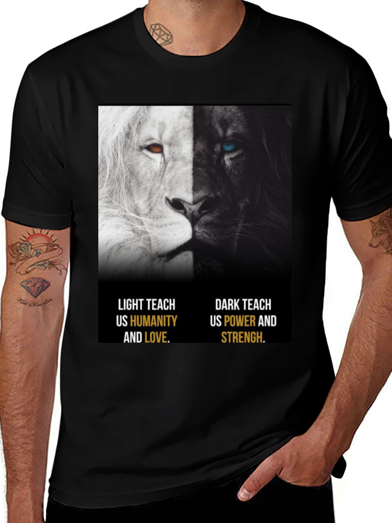 Variant 25 of Lion Duality Graphic Tee - Light & Dark Power