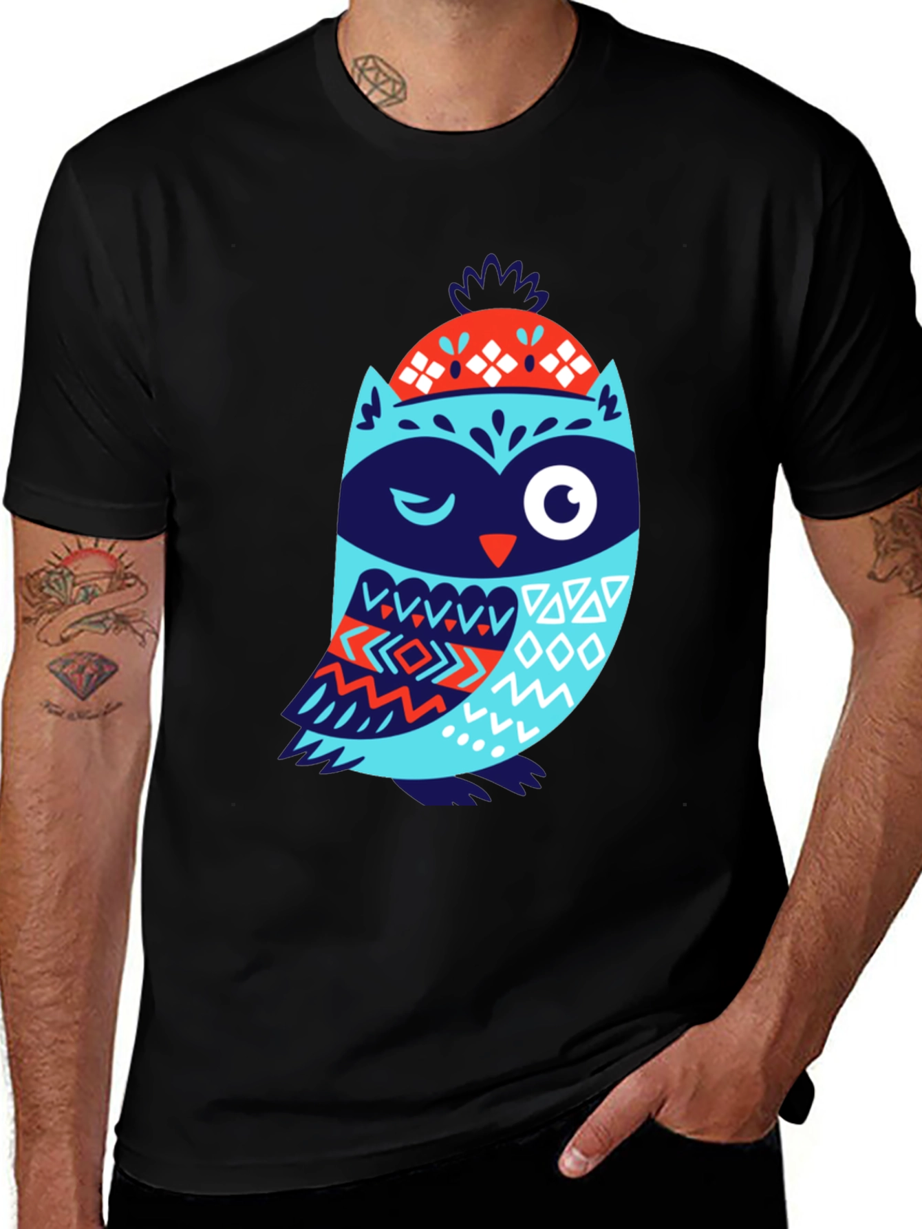 Variant 14 of Whimsical Owl Graphic Tee - Black