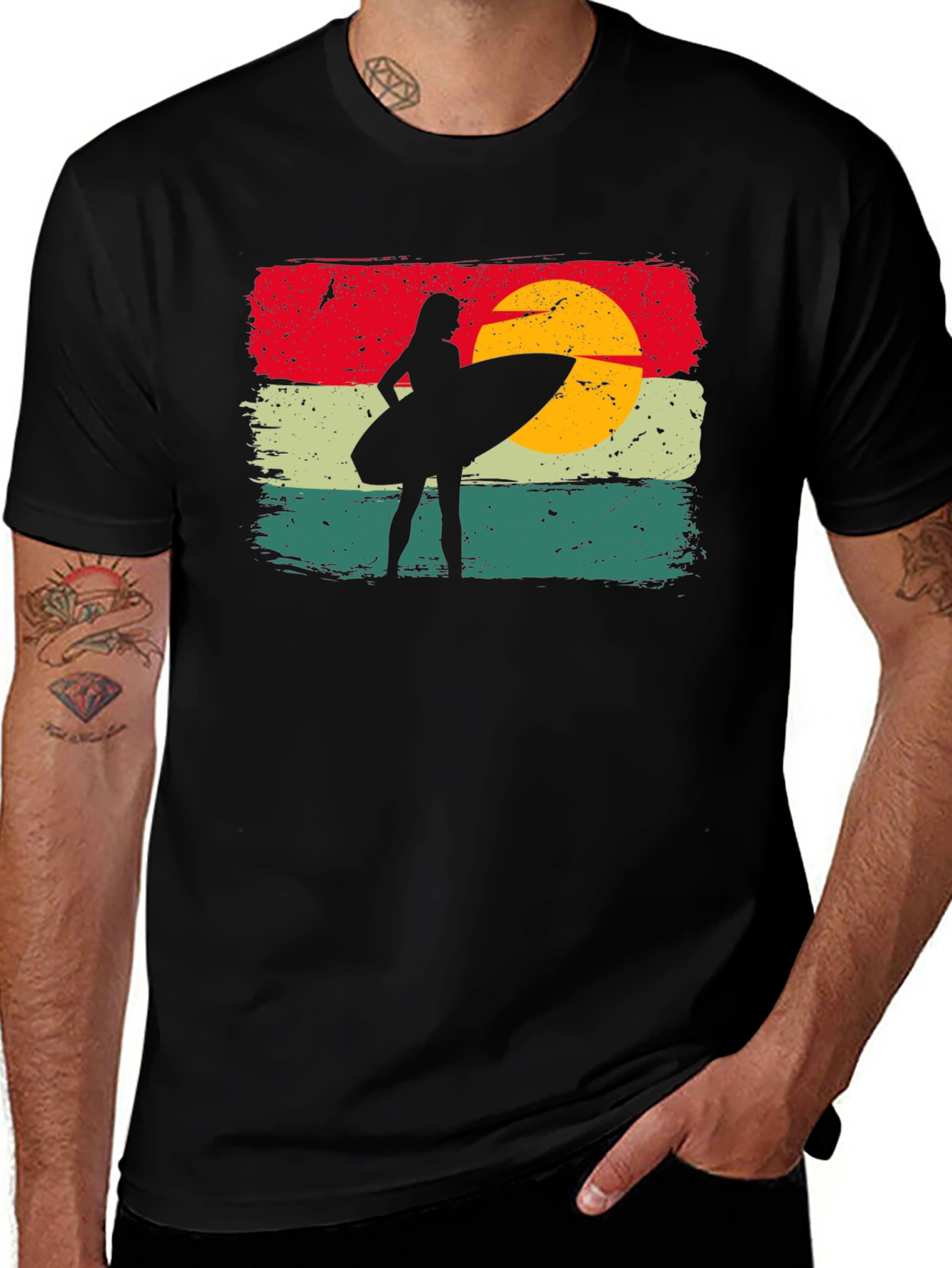 Variant 18 of Retro Sunset Surfer Girl Tee