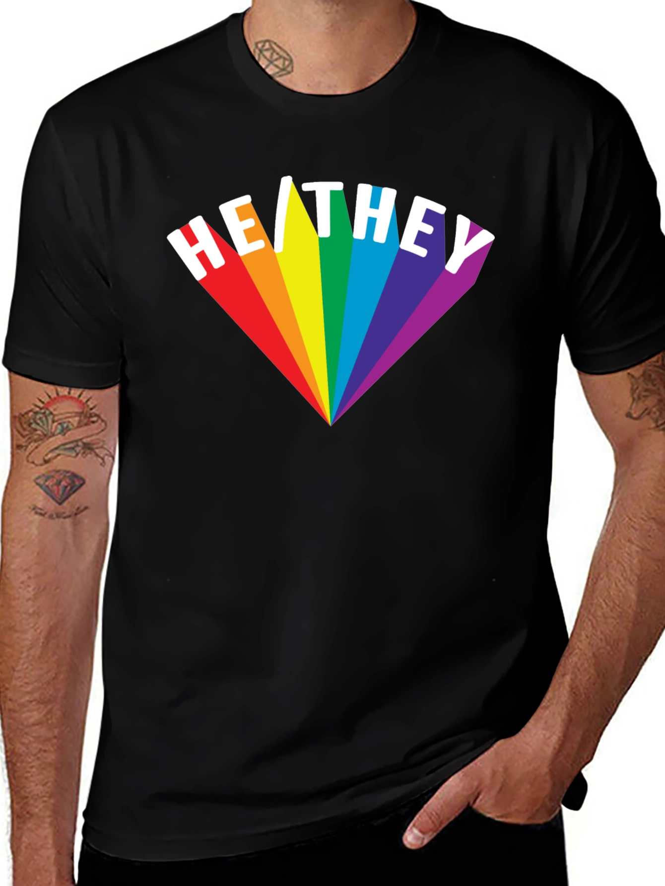 LGBTQ+ Pride He/They Pronoun Rainbow T-Shirt