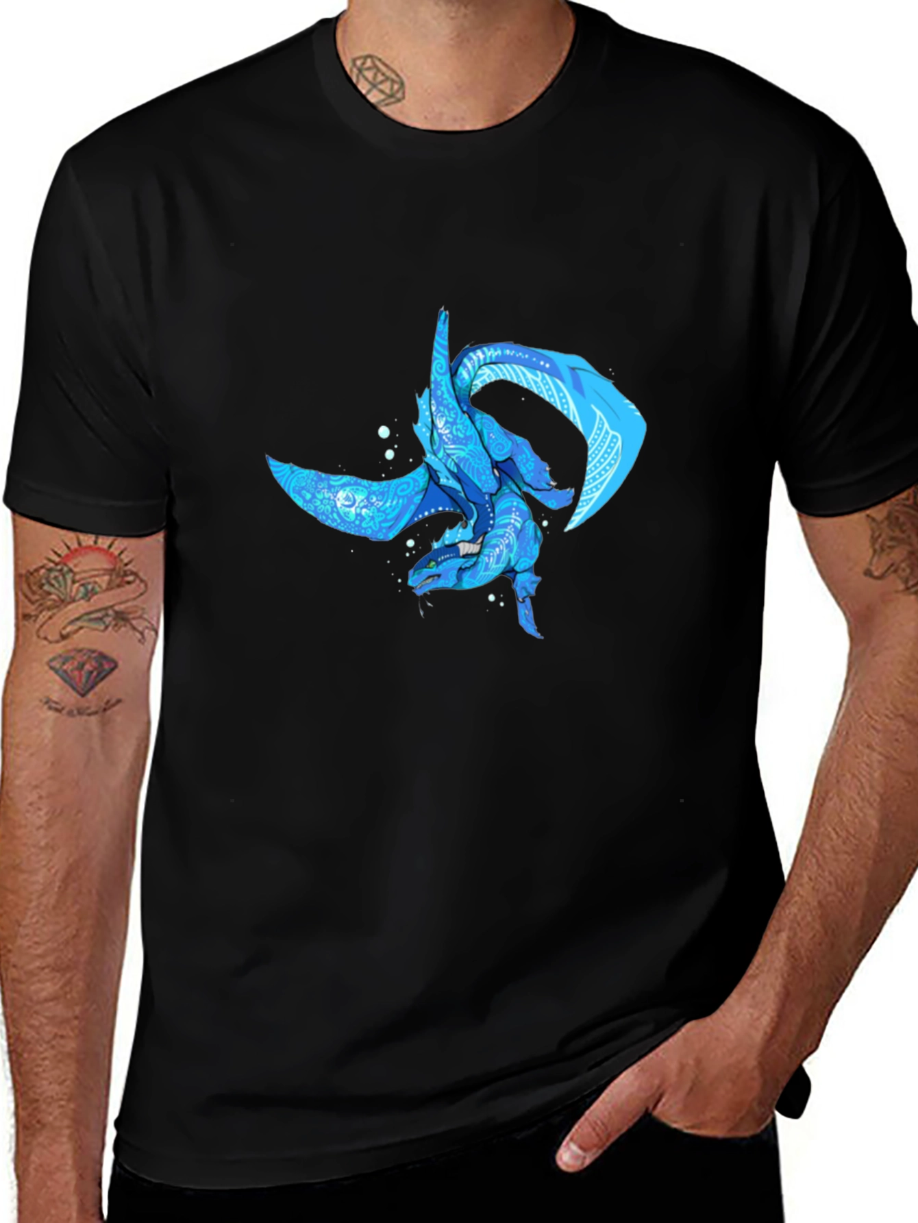 Variant 20 of Blue Dragon Graphic Print Black T-Shirt