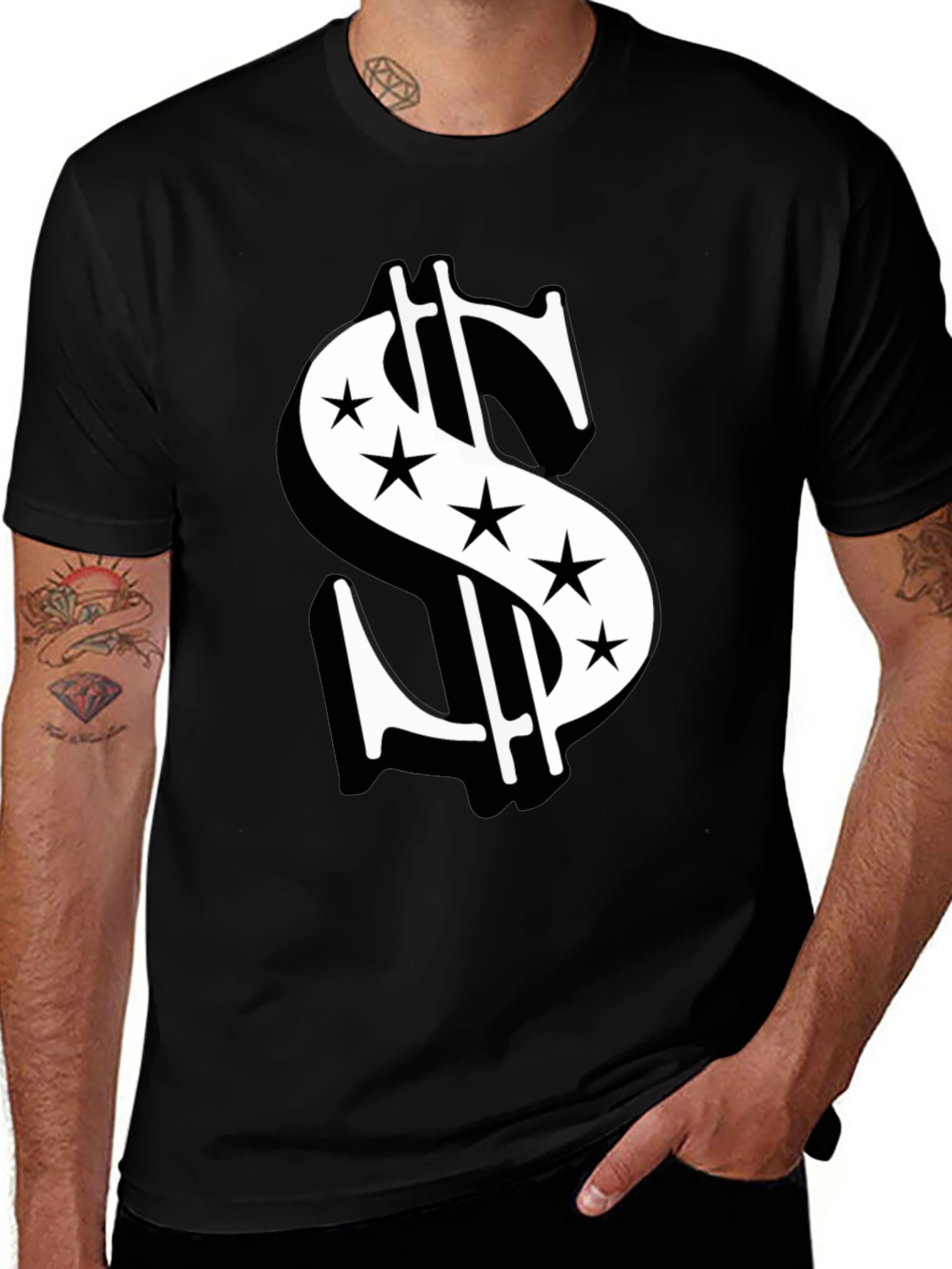 Variant 27 of Dollar Sign Graphic Tee - Black Cotton T-Shirt