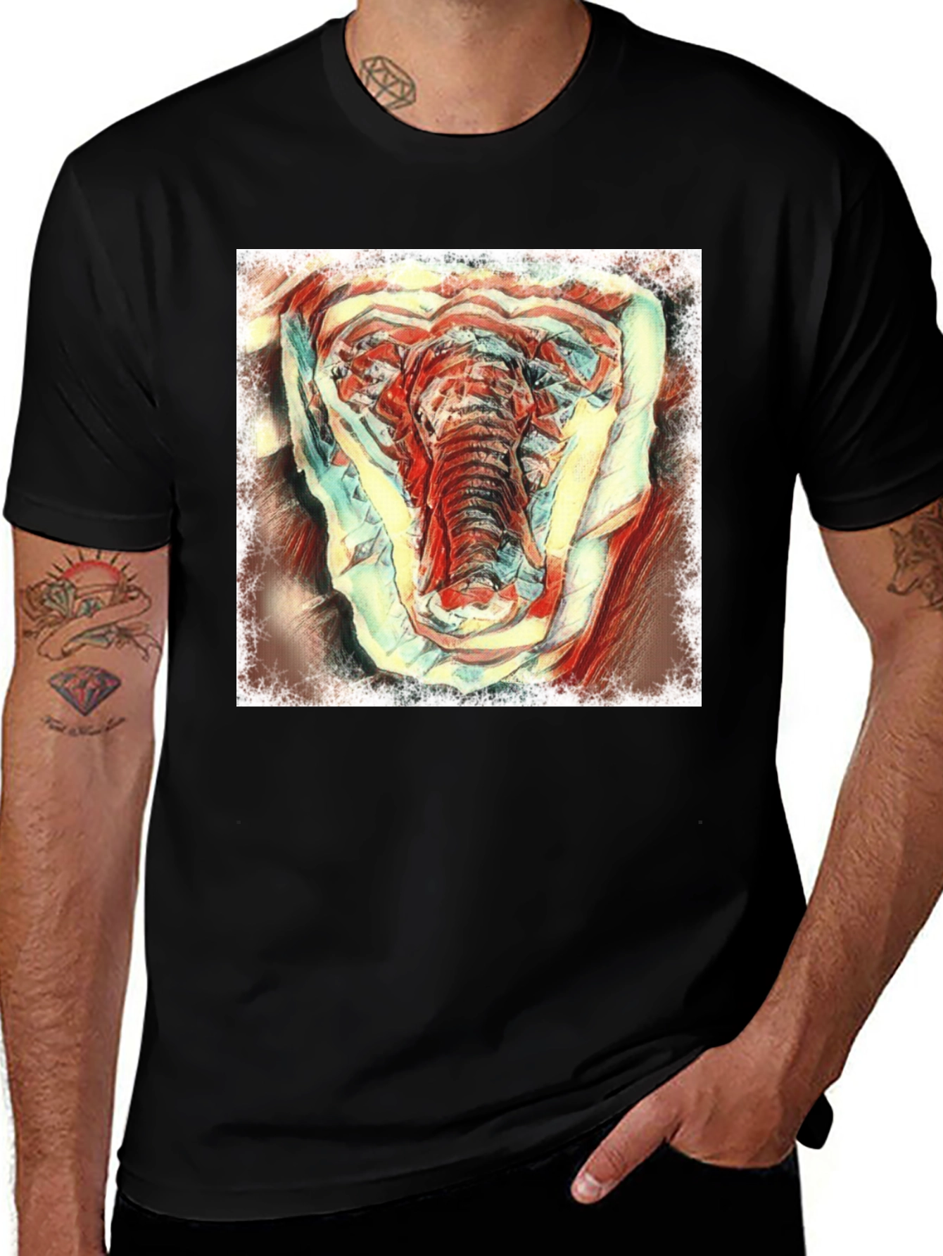 Variant 25 of Elephant Art Graphic Tee - Men's Black T-Shirt