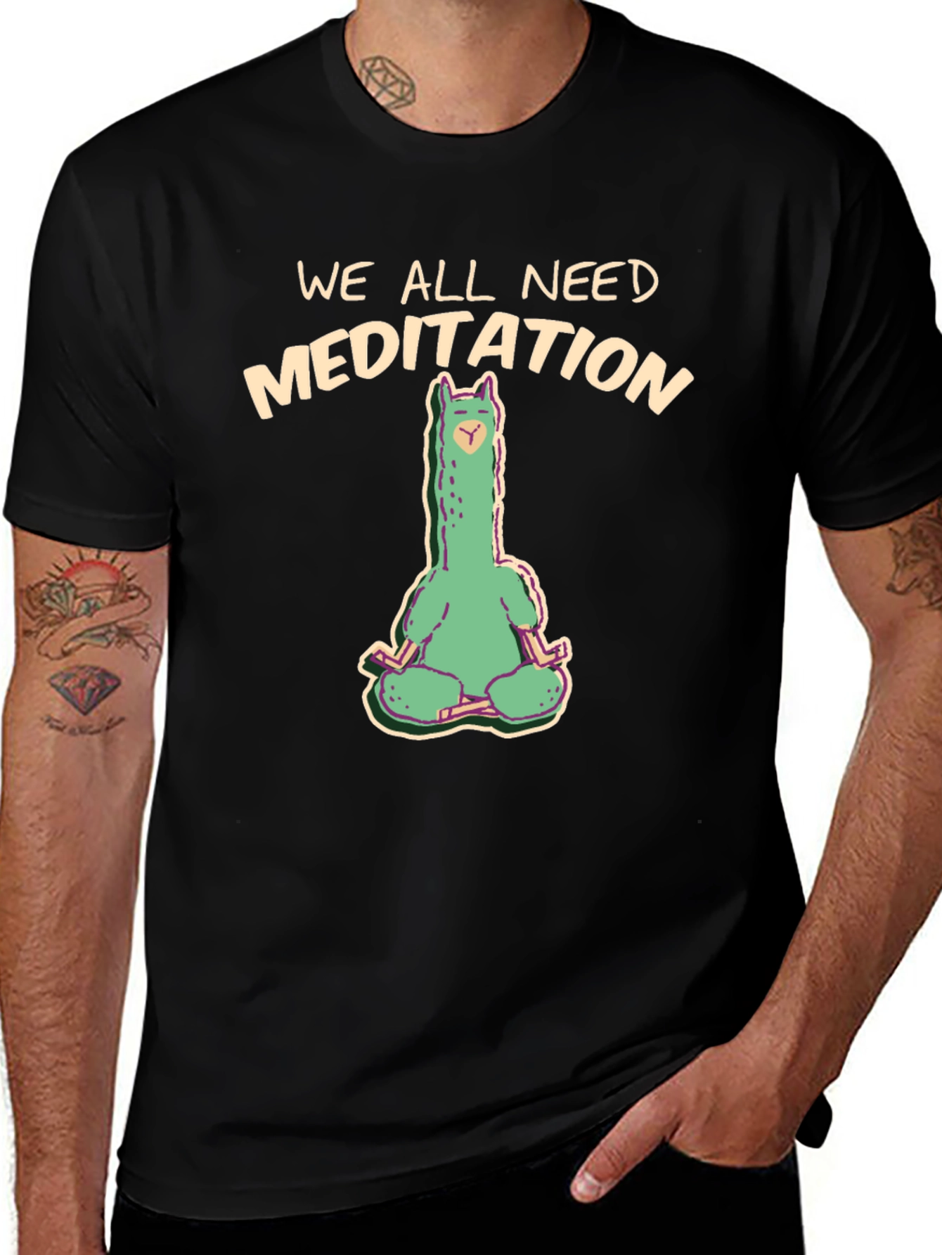 Variant 23 of Meditating Llama Graphic Tee - We All Need Meditation