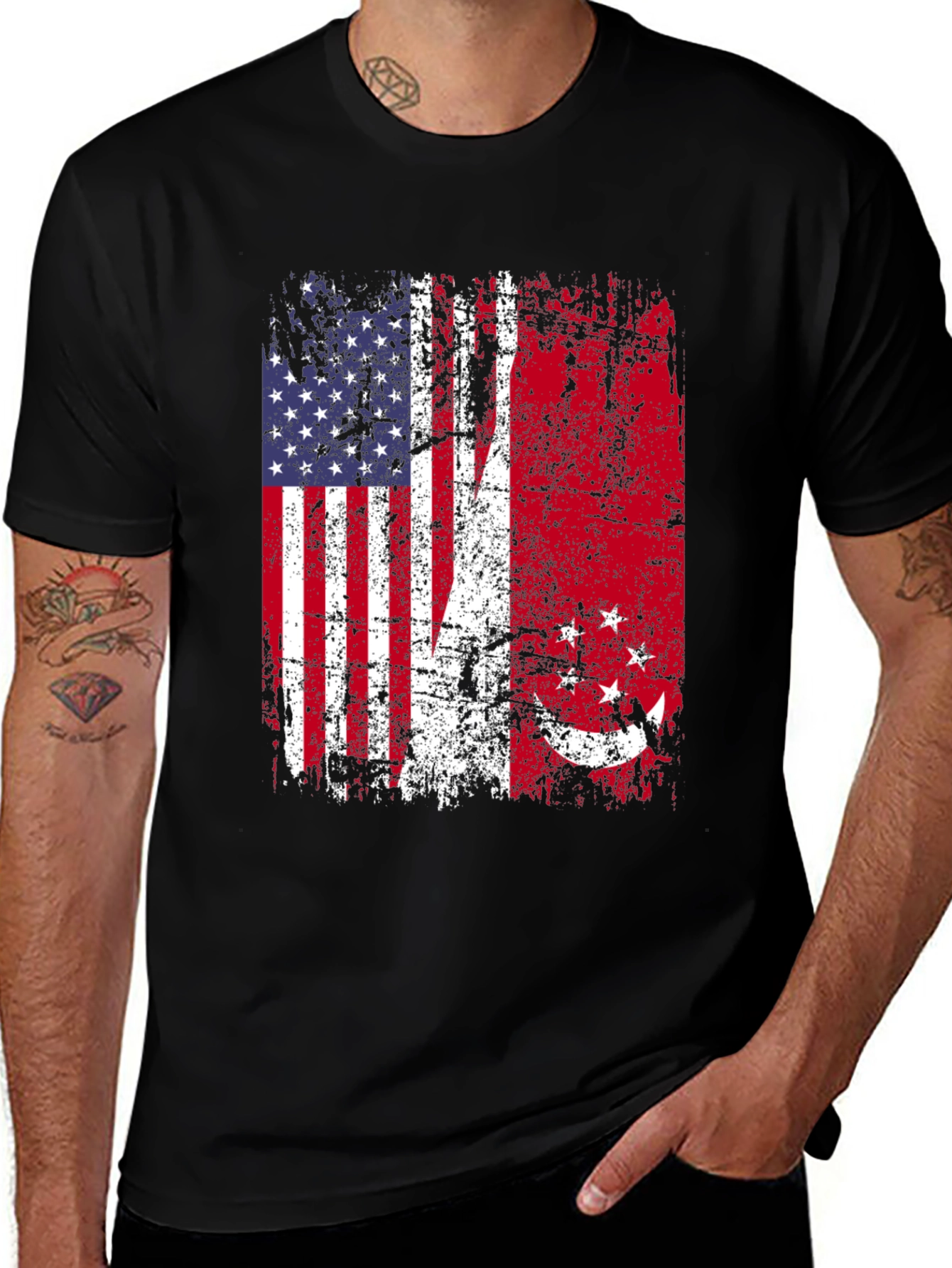 Variant 13 of USA Singapore Flags Graphic T-Shirt