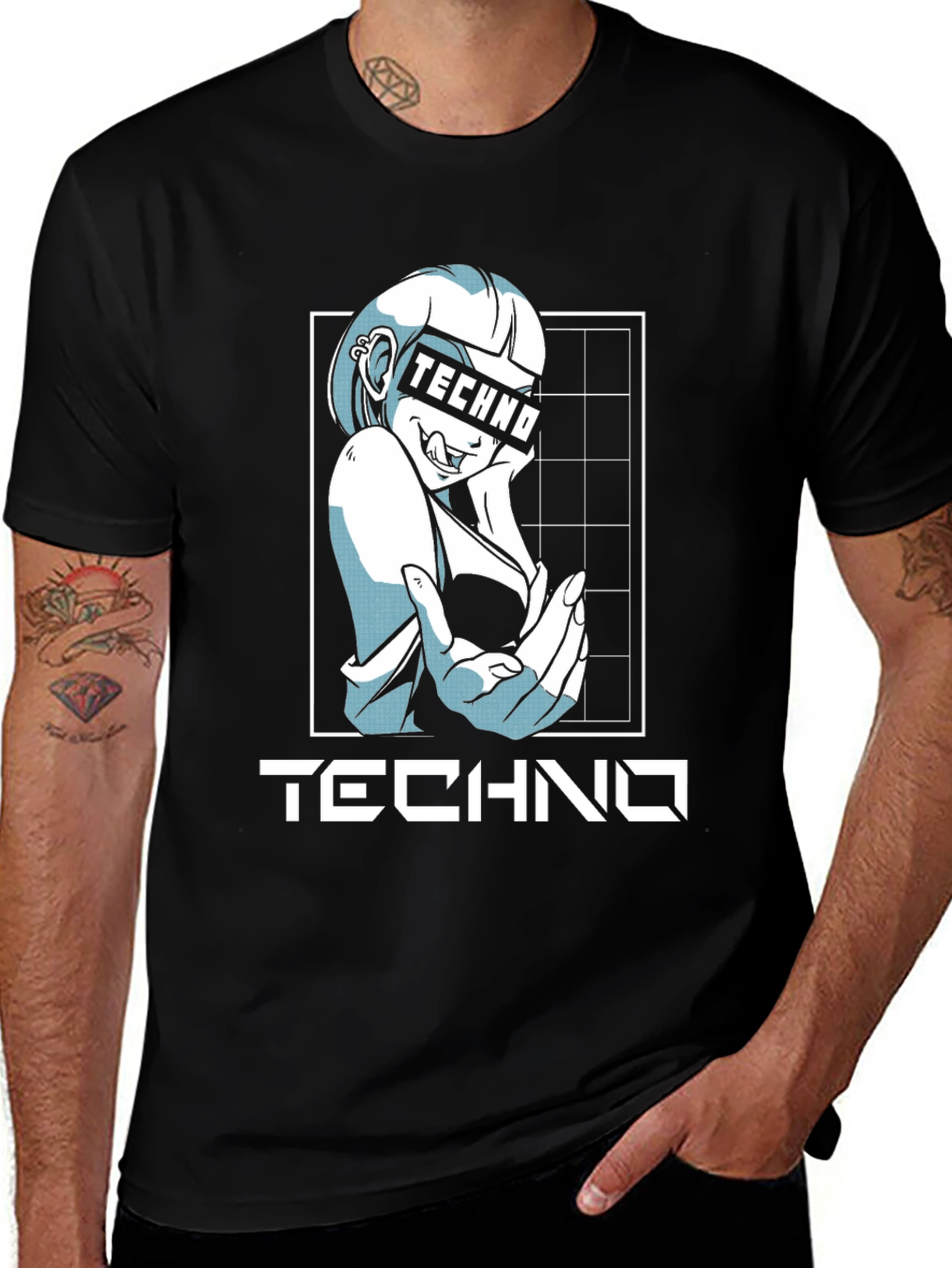 Variant 11 of Techno Anime Girl Graphic T-Shirt - Black