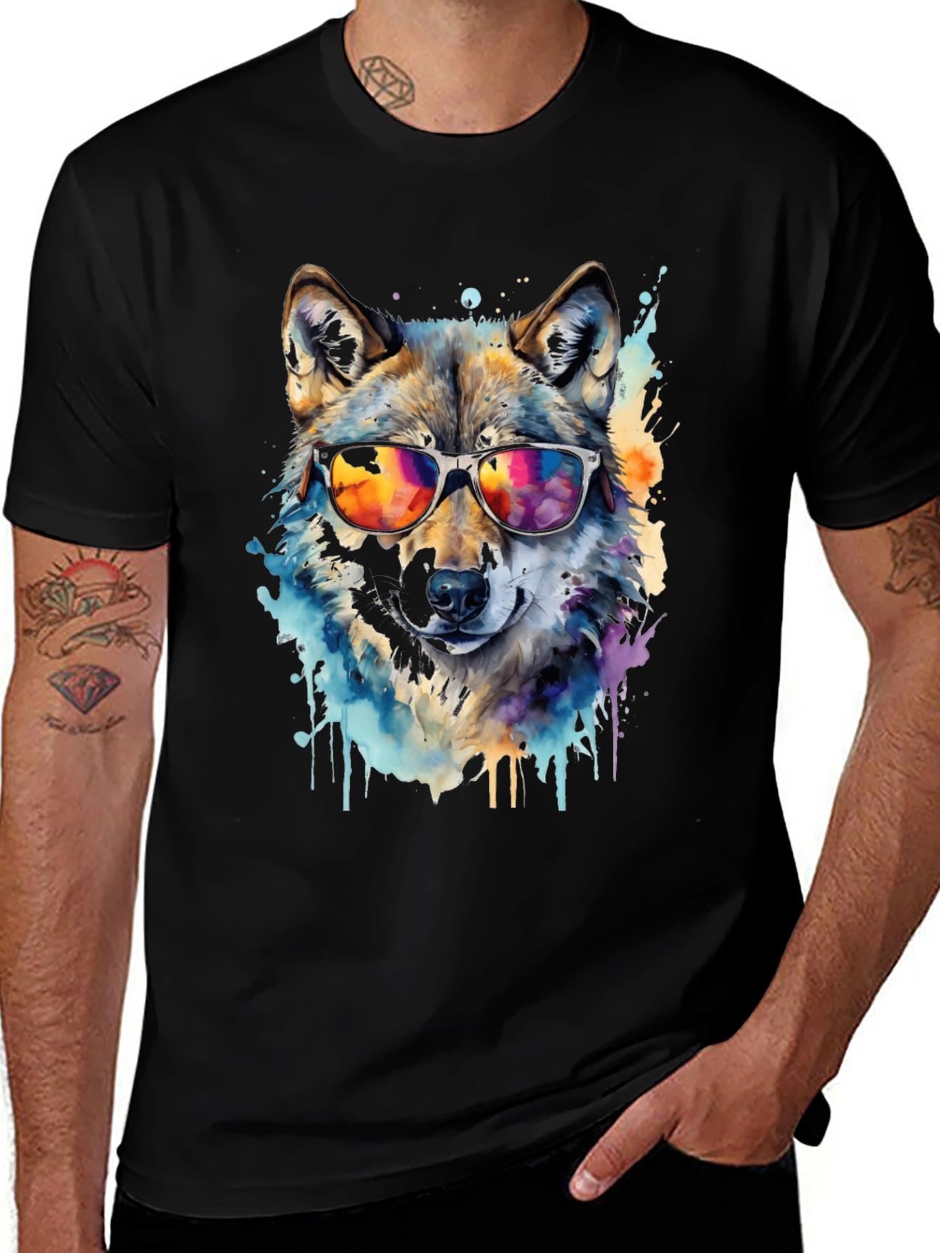 Variant 22 of Cool Wolf Watercolor Graphic Tee