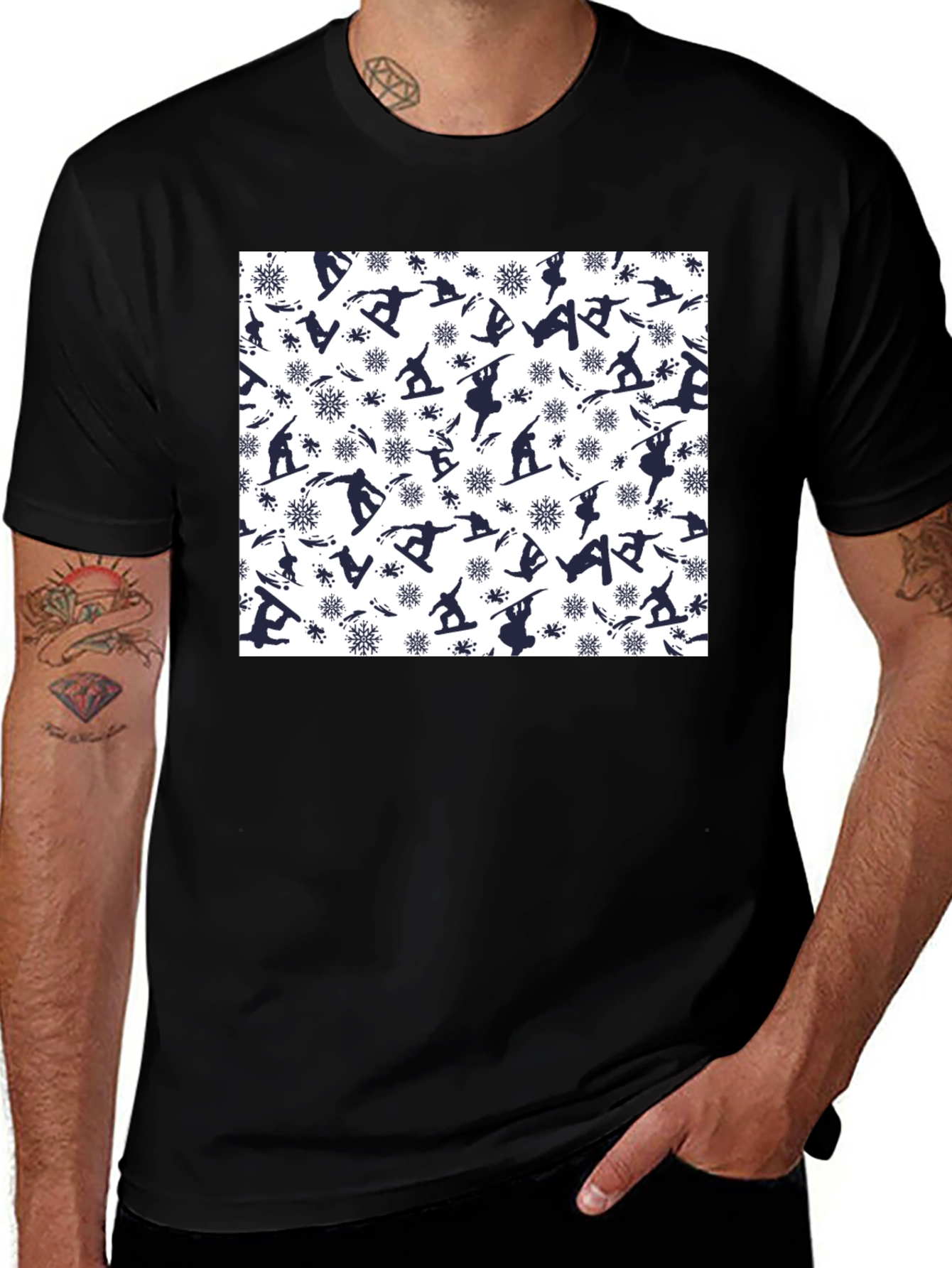 Variant 6 of Snowboarder Pattern Black T-Shirt