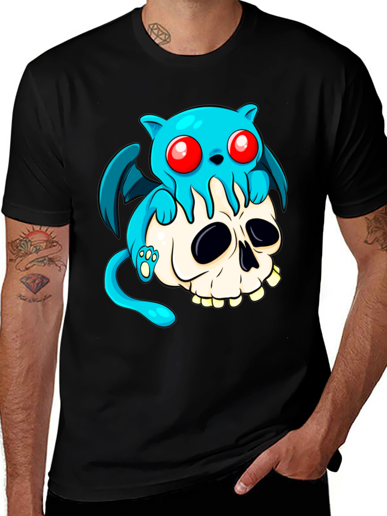 Variant 11 of Skull & Cthulhu Cat Graphic Tee - Black