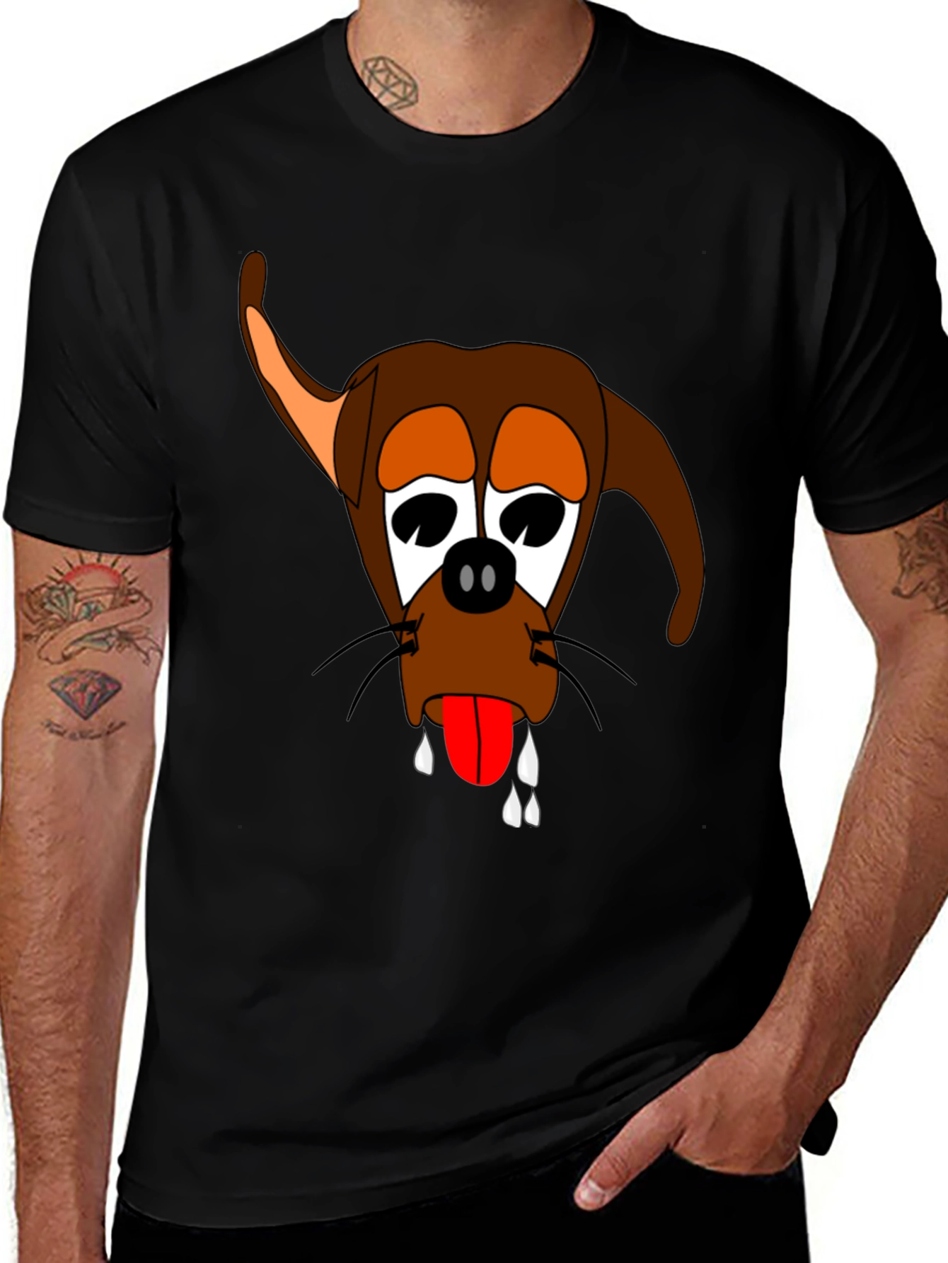 Funny Dog Cartoon Graphic Black T-Shirt