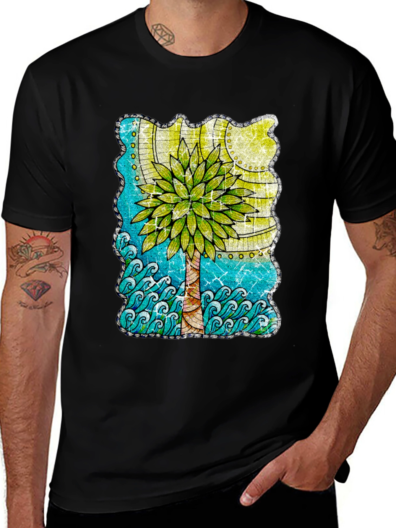 Black Palm Tree Graphic T-Shirt - Tropical Beach Vibes main image