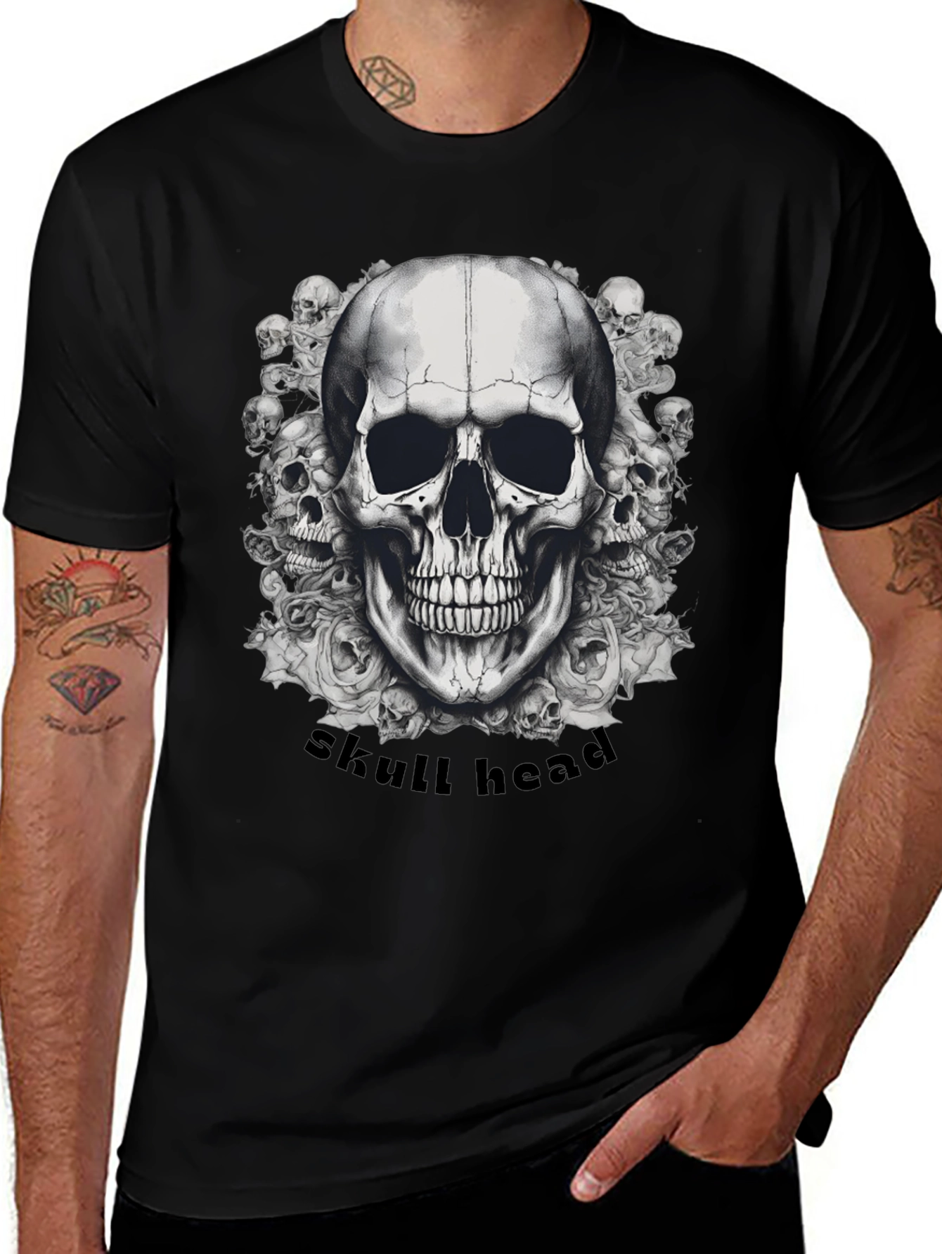 Variant 7 of Skull Head Graphic T-Shirt - Men's Black Tee