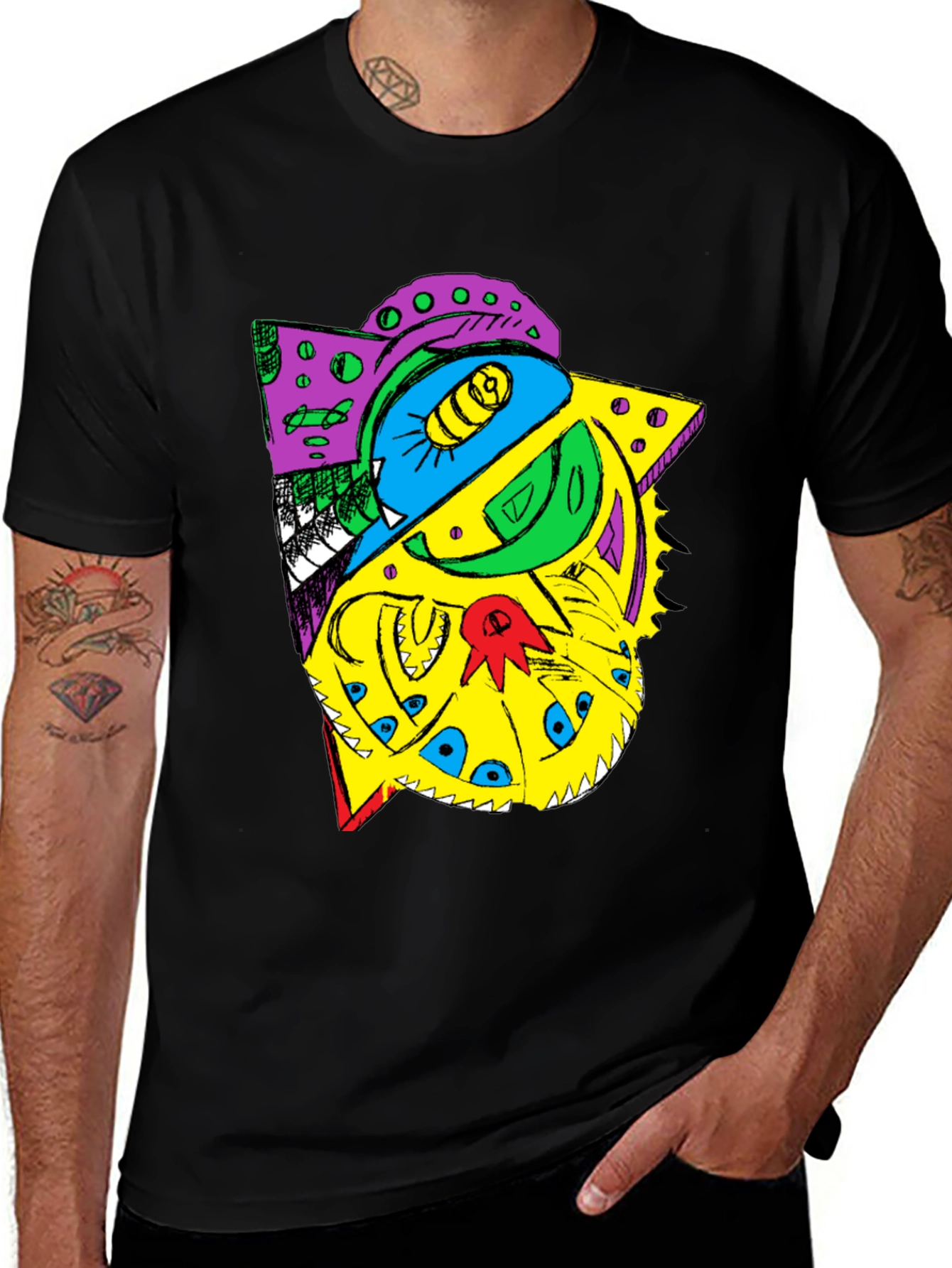 Variant 6 of Abstract Graphic Print Crew Neck T-Shirt