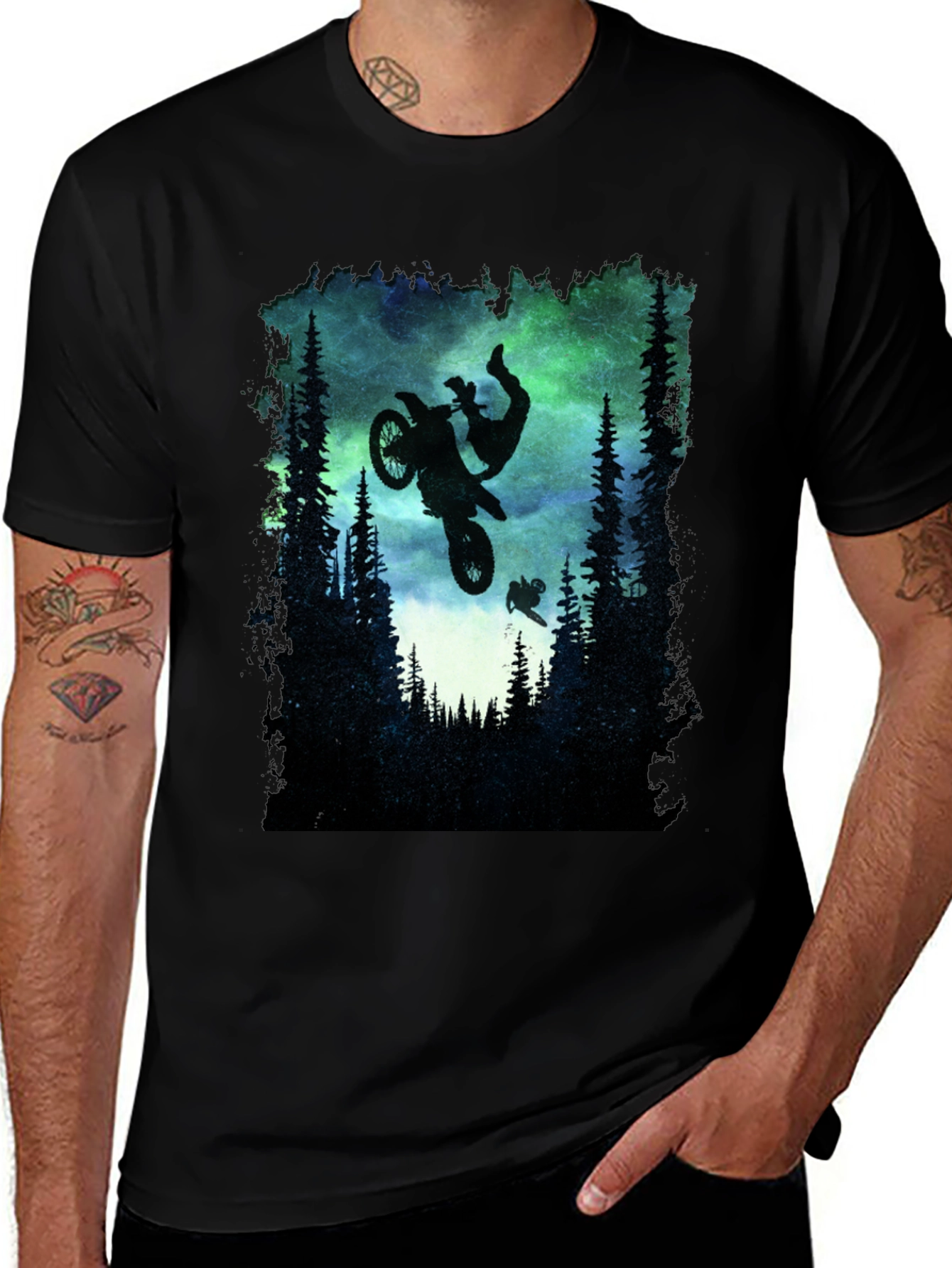 Variant 10 of Motocross Stunt Graphic Tee - Northern Lights Design