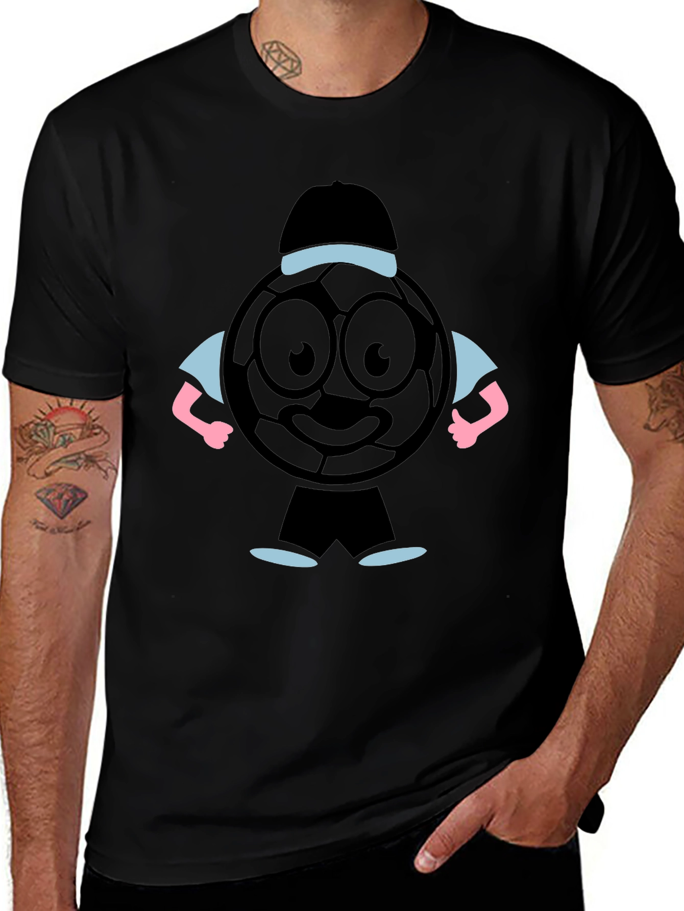 Variant 18 of Cartoon Soccer Ball Graphic Tee - Black T-Shirt