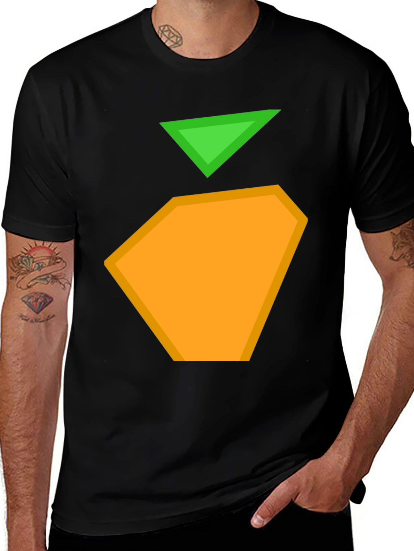 Variant 19 of Abstract Graphic Tee - Green Triangle & Orange Shape
