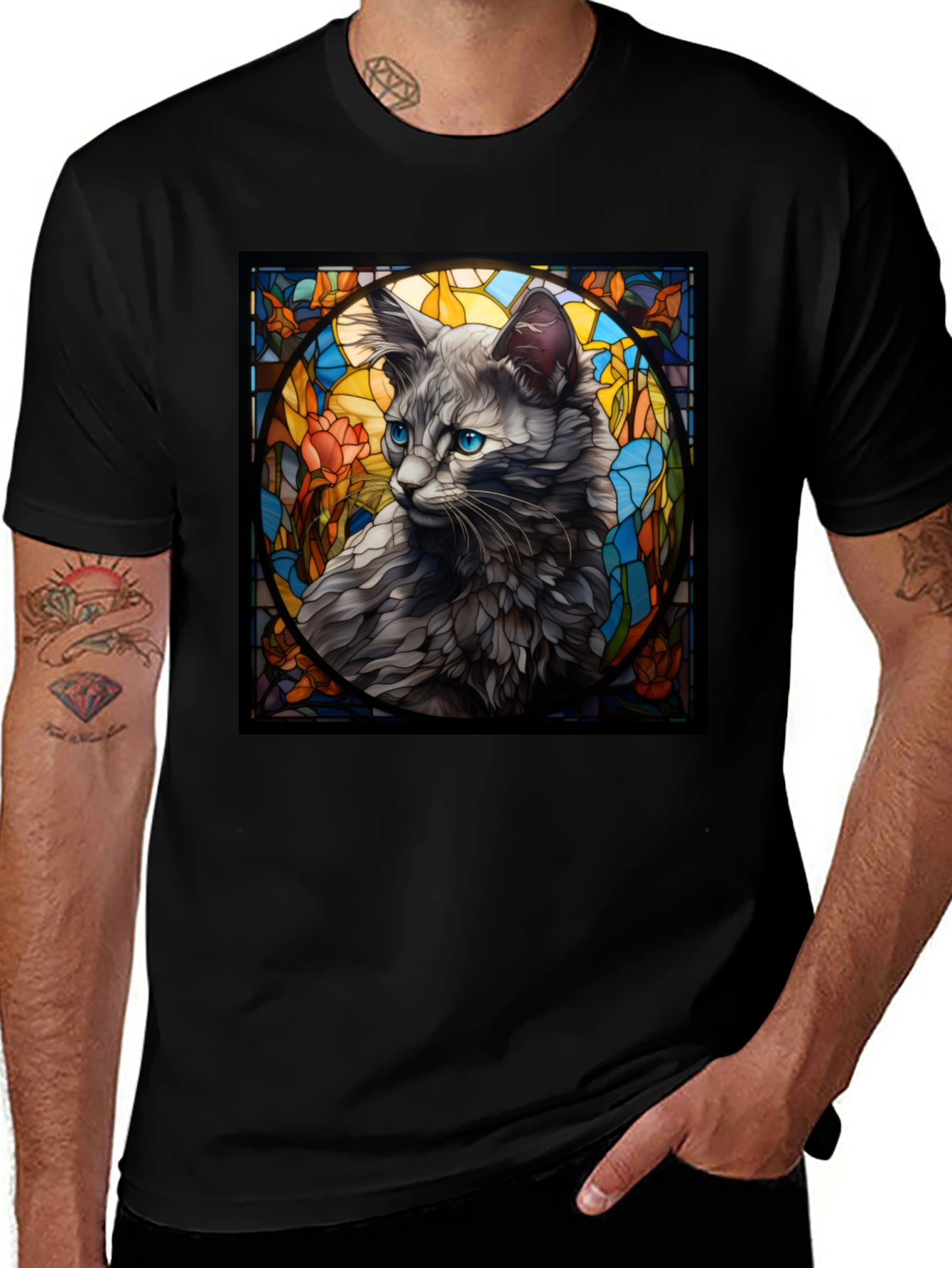 Variant 14 of Stained Glass Cat Graphic Tee - Unique Design