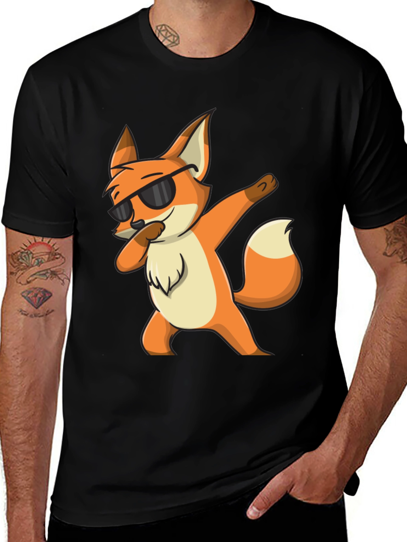 Black Cool Fox Dabbing Graphic Black T-Shirt main image