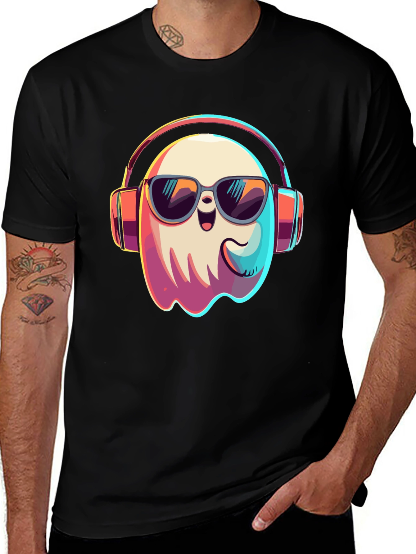 Variant 17 of Cool Ghost T-Shirt: Headphones & Shades