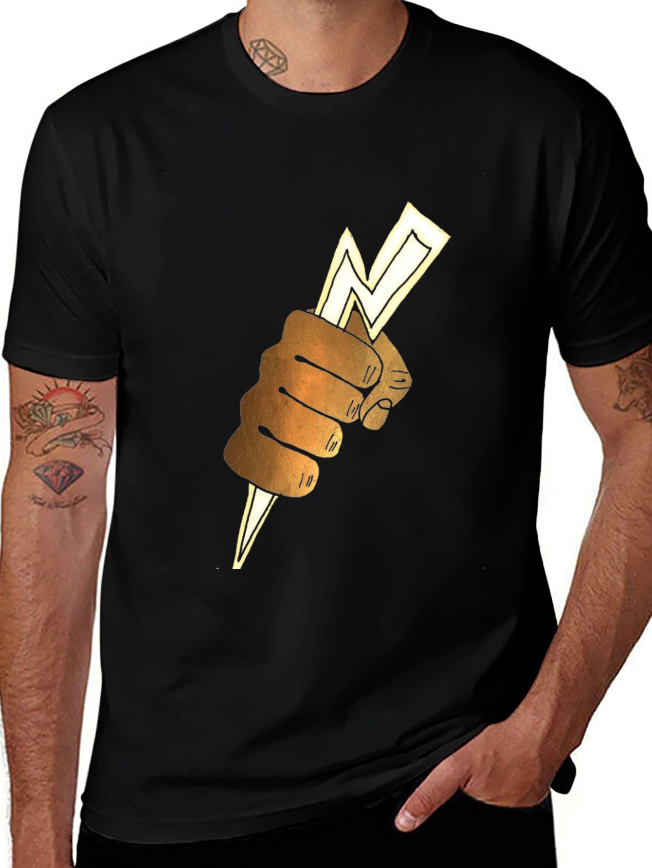 Black Lightning Bolt Fist Graphic Tee - Black main image