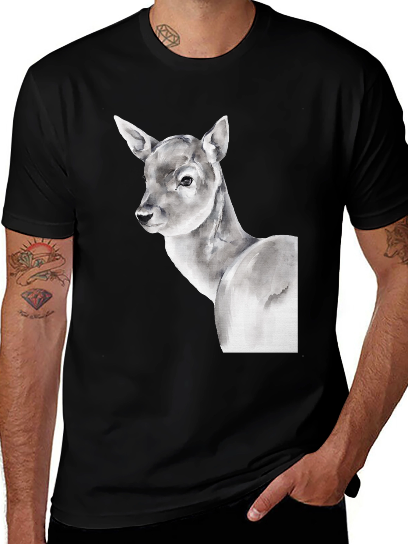 Variant 29 of Deer Graphic Black T-Shirt