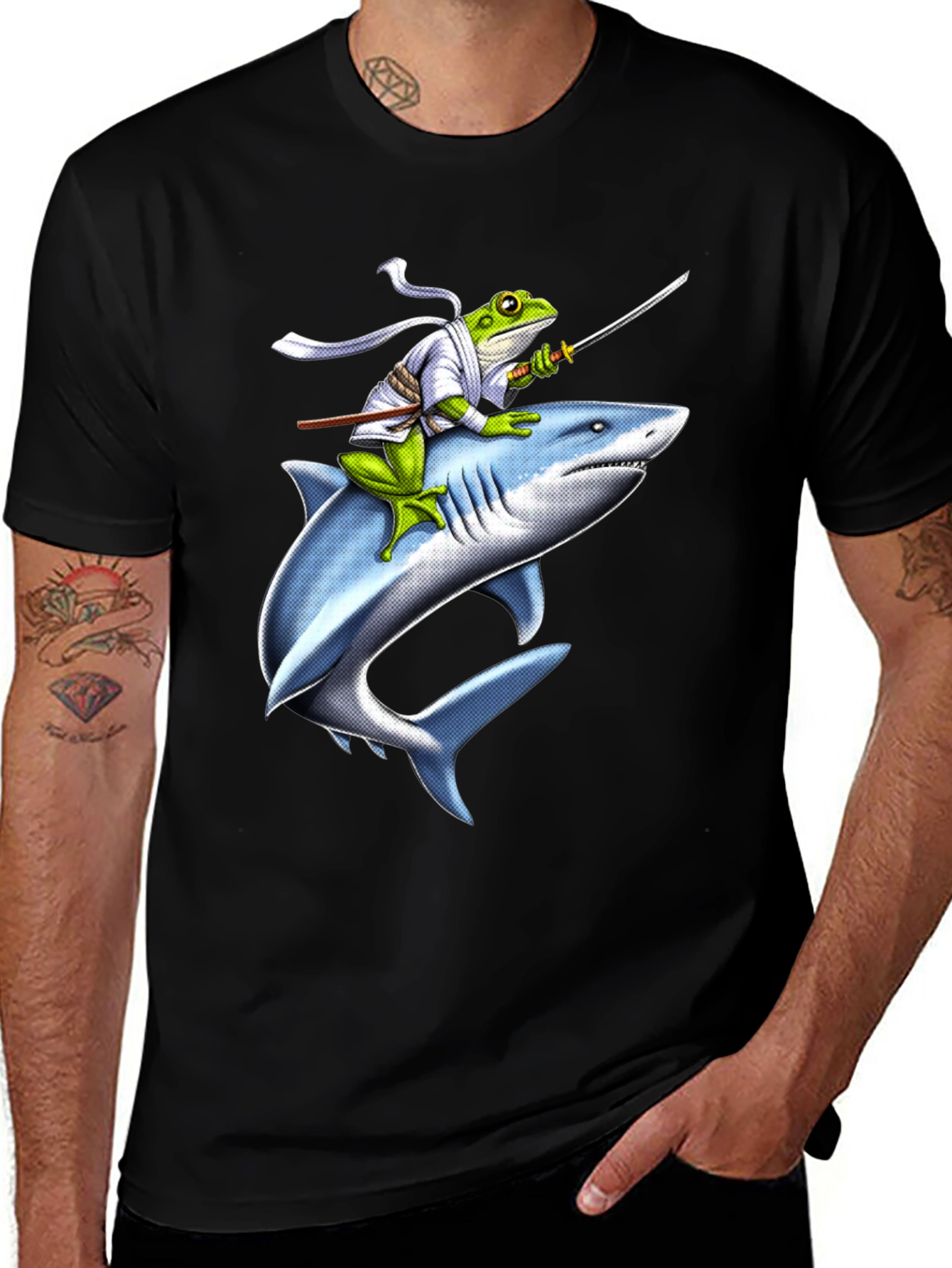 Variant 3 of Ninja Frog Riding Shark Graphic T-Shirt