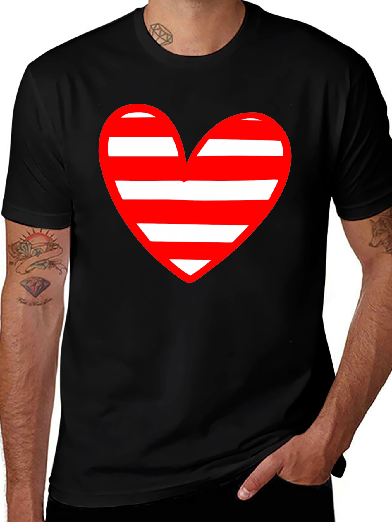 Variant 29 of Striped Heart Graphic Black T-Shirt