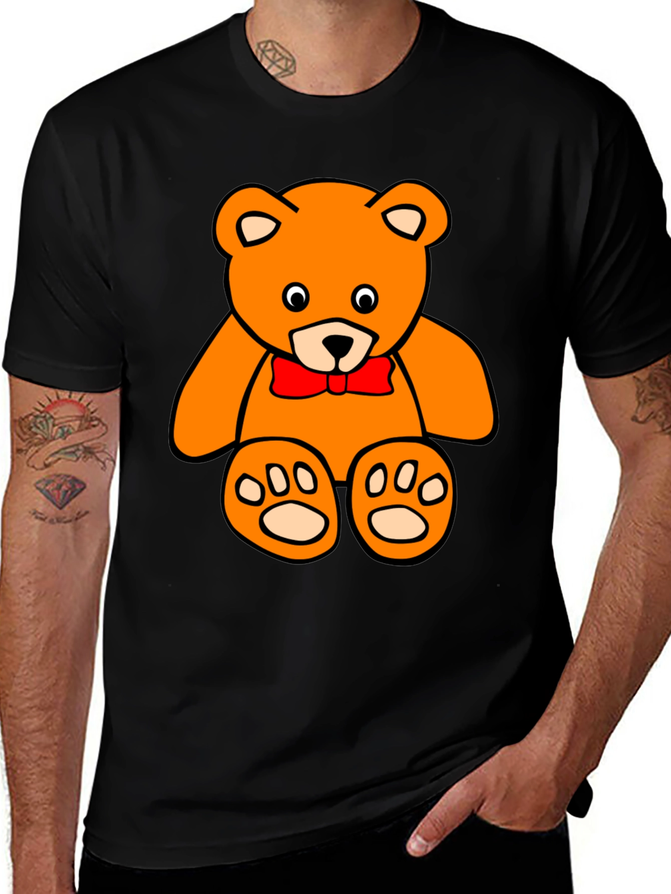 Variant 27 of Teddy Bear Graphic Tee - Black Cotton T-Shirt