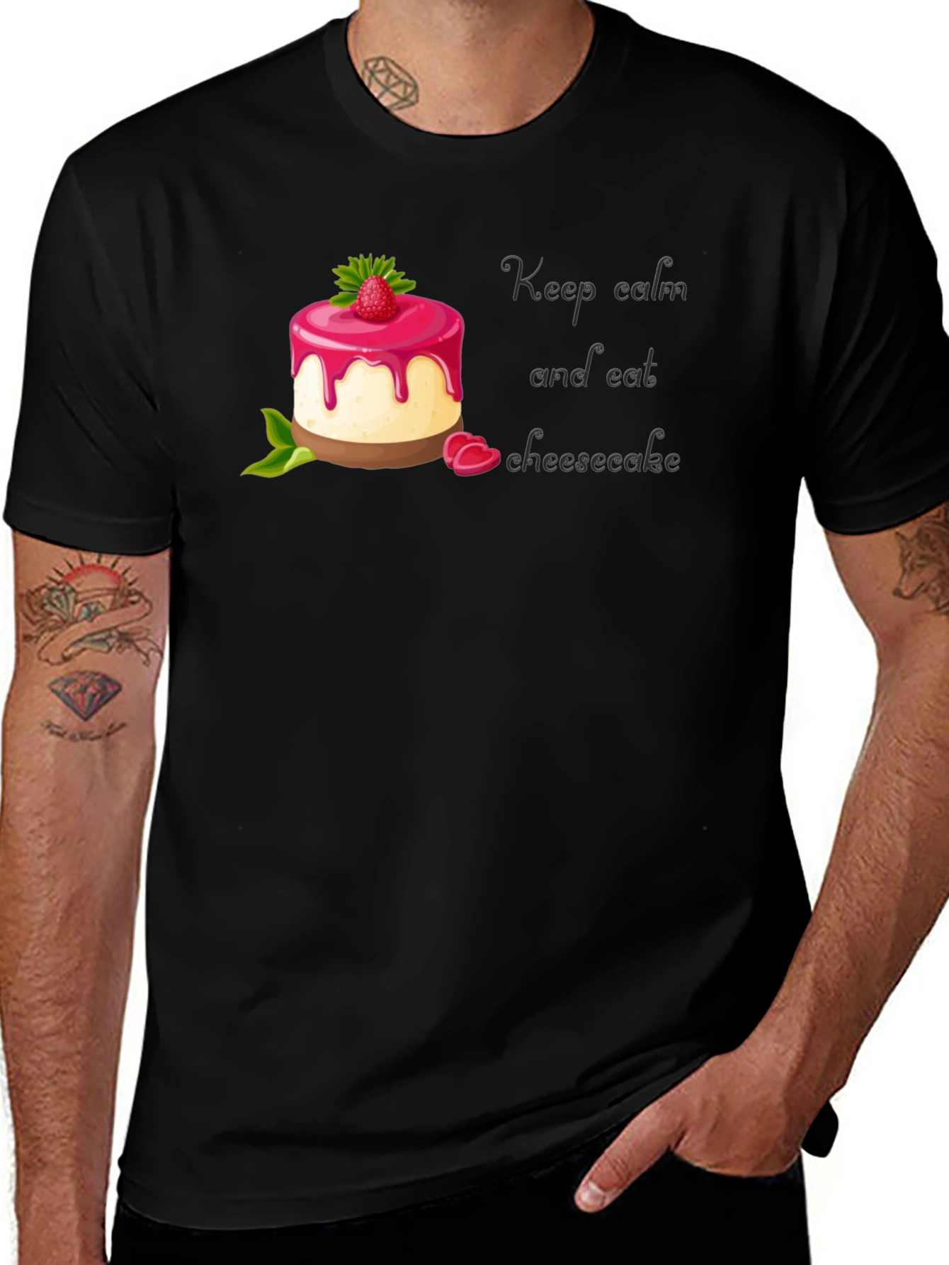 Keep Calm and Eat Cheesecake Black T-Shirt