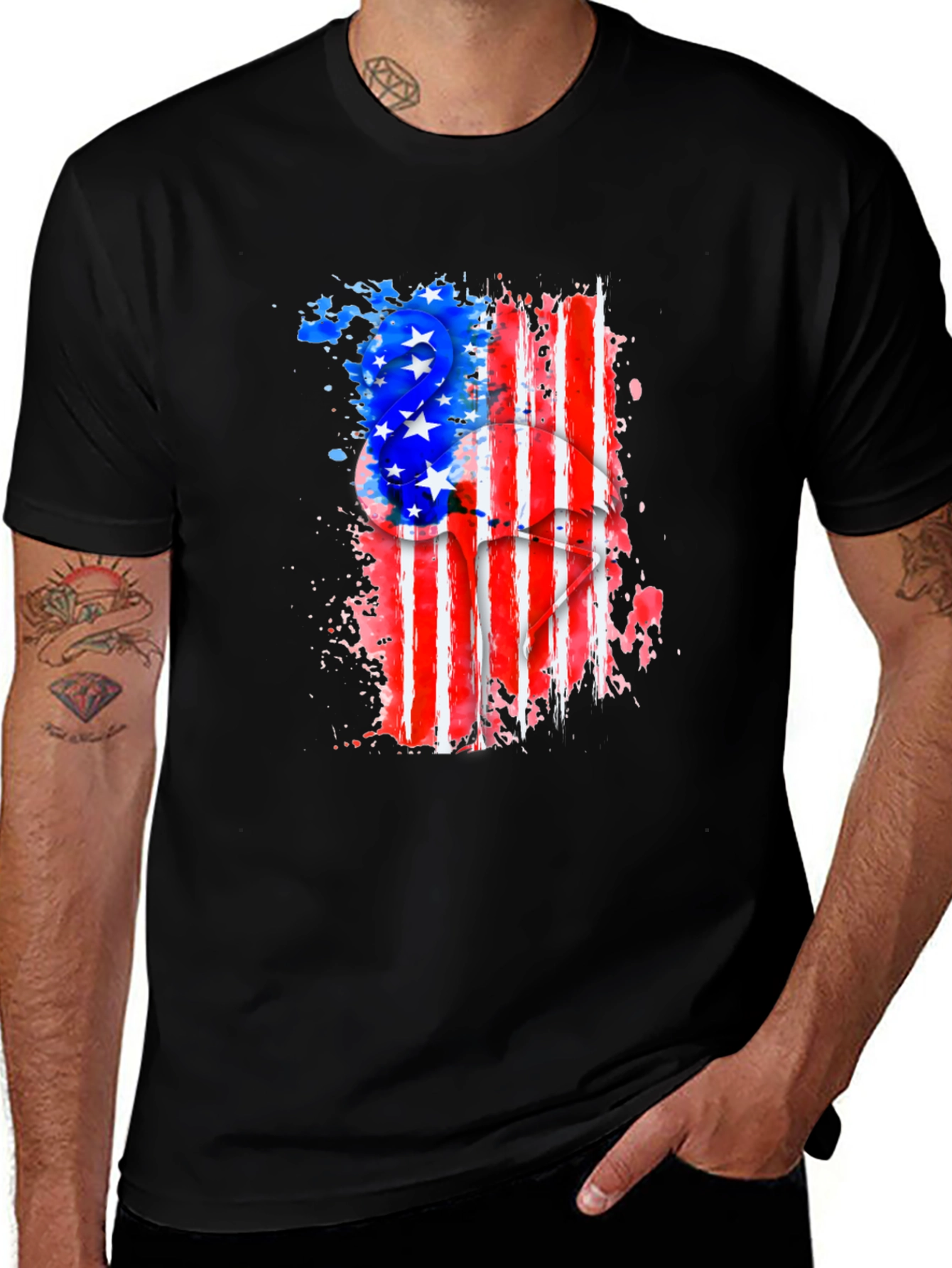 American Flag Lips Graphic Black T-Shirt